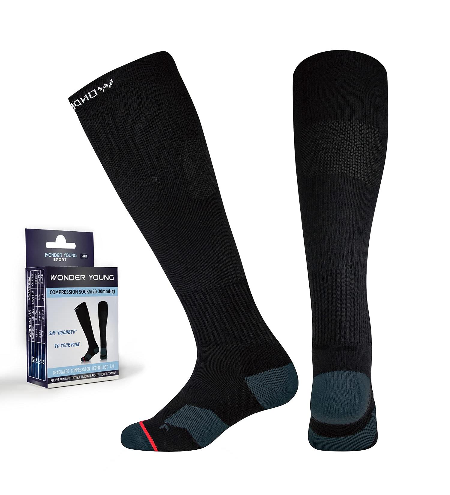 Wonder Young Compression Stockings for Women & Men | 20-30 mmHg Athletic Running & Cycling | Improve Blood Circulation | Black (1 Pair) - Buy Online on GoSupps.com