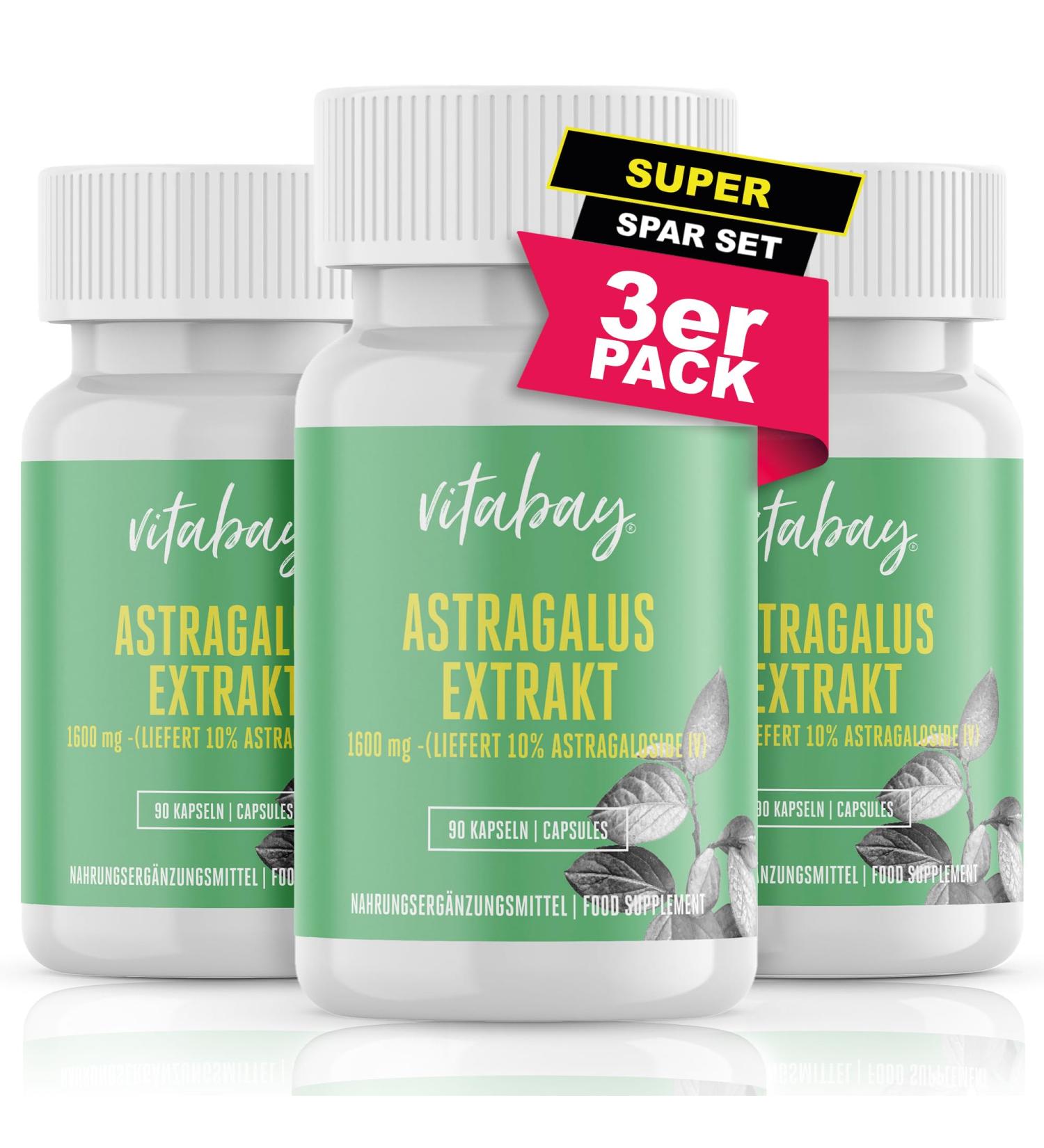 Vitabay Astragalus Extract - 270 Vegan Capsules | 1600 mg High Dose | 10% Polysaccharides | Laboratory Tested Premium Quality - Buy Online on GoSupps.com