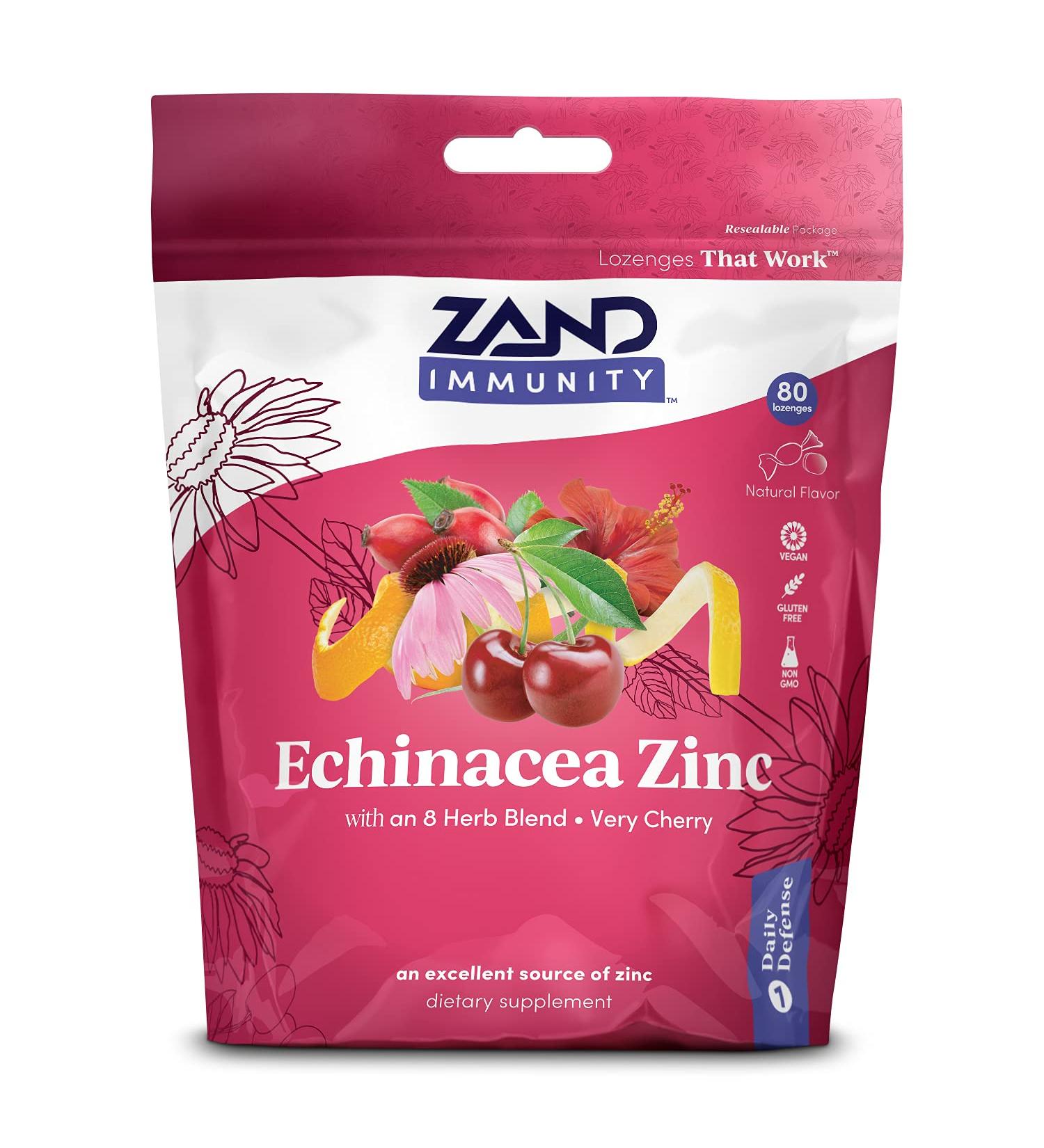 Zand Immunity Cherry Echinacea Zinc Lozenges - 80 Count | Sugar-Free Throat Drops - Buy Online on GoSupps.com
