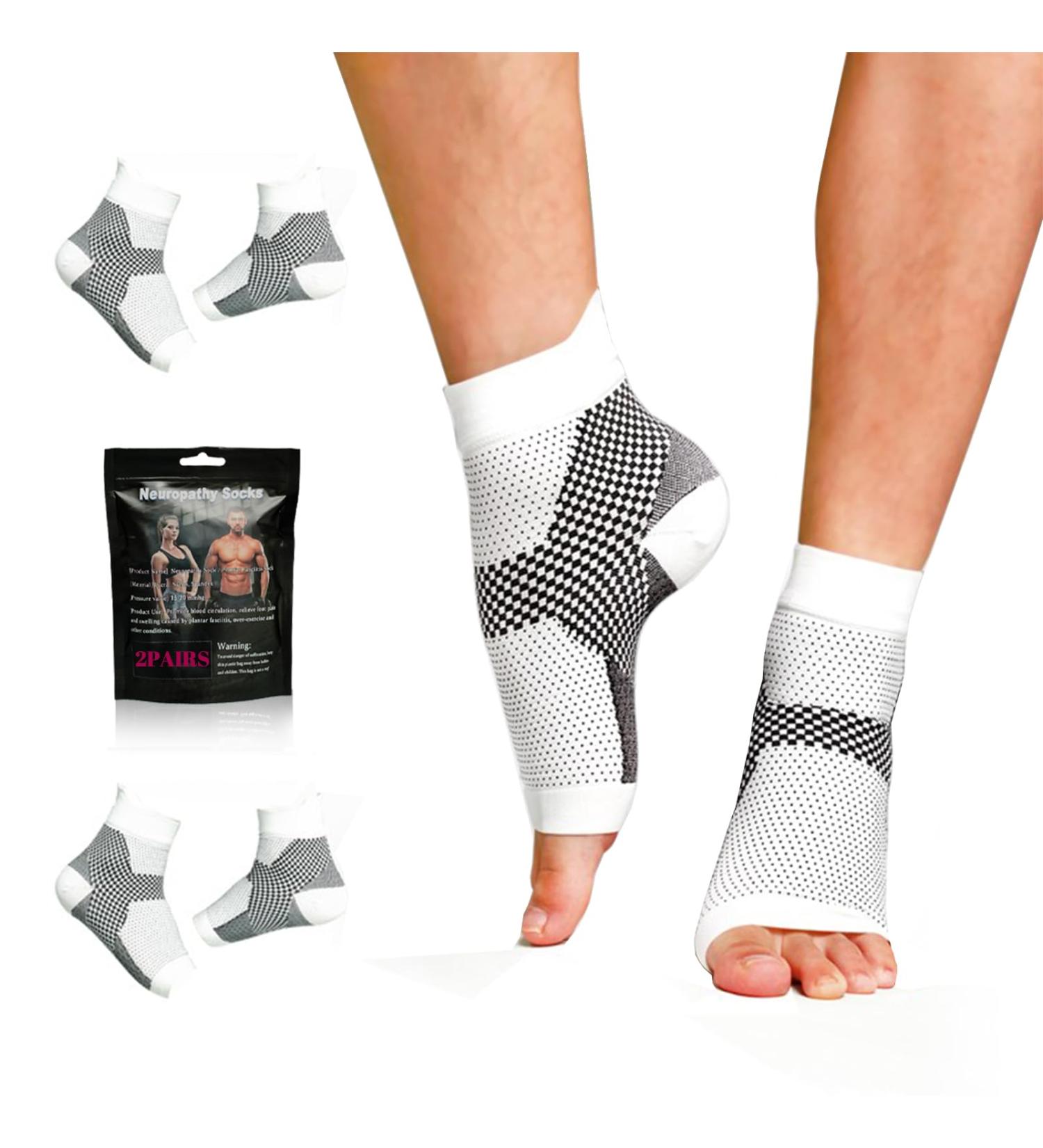Neuropathy Socks for Men & Women - Diabetic Foot Pain Relief - 2 Pairs XXL White Socks for Plantar Fasciitis & Nerve Pain - Buy Online on GoSupps.com
