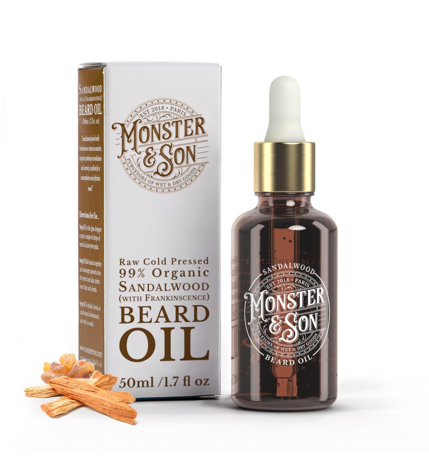 Buy Monster&Son Organic Beard Oil - Sandalwood & Frankincense - Hydrate Style & Promote Hair Growth - 1.7oz - Cold Pressed Jojoba Argan & Meadowfoam Oils - Buy Online on GoSupps.com