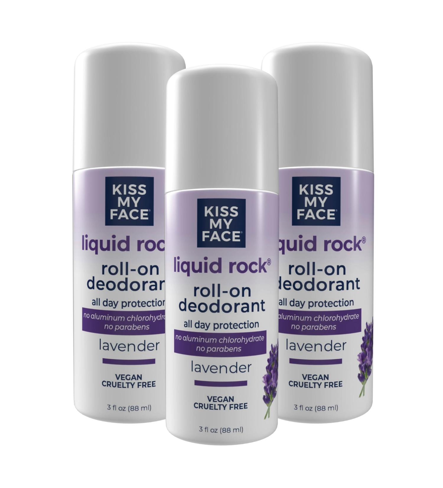 Kiss My Face Liquid Rock Roll-On Deodorant - Vegan Cruelty-Free Lavender Scent 3 Fl Oz - All Day Protection (Pack of 3) - Buy Internationally - Buy Online on GoSupps.com