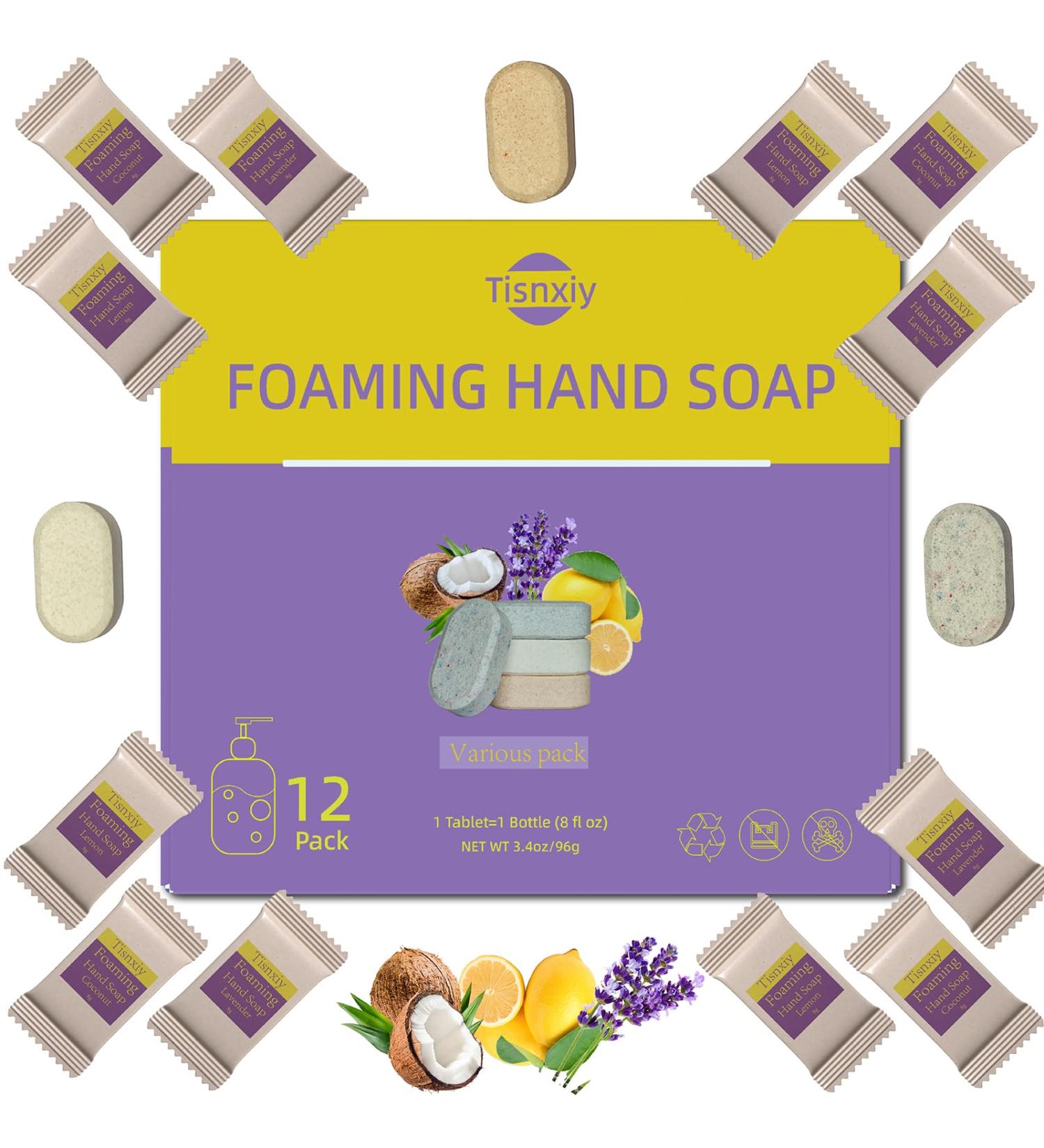 Foaming Hand Soap Tablet Refills - 12 Count- 96 fl oz total (12x 8 fl oz) - Eco-Friendly Foaming Hand Soap Refill - Gentle on Hands Kind to Earth - Variety Fragrance Pack Coconut Lemon Lavender - Buy Online on GoSupps.com