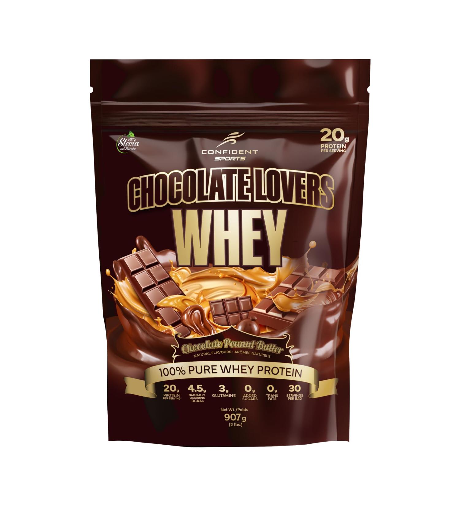 CONFIDENT SPORTS CHOCOLATE LOVERS WHEY 100% Pure Whey Protein 20g of delicious protein per serving CHOCOLATE PEANUT BUTTER - 2 Pound 30 Servings - Buy Online on GoSupps.com