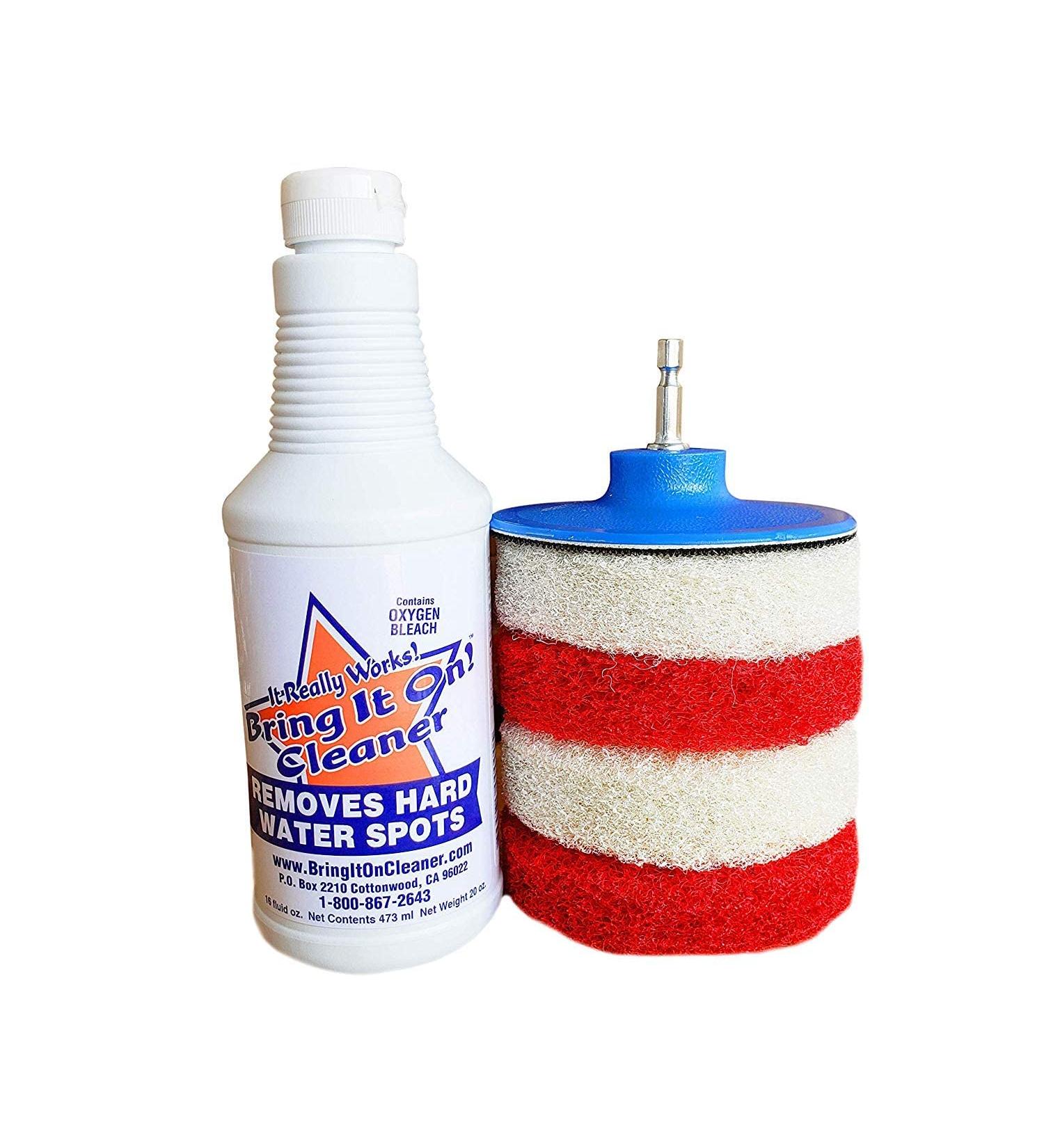 Bring It On Cleaner Hard Water Stain Remover with Scrubbing Drill Pads - Shower Door Cleaner - Buy Online on GoSupps.com