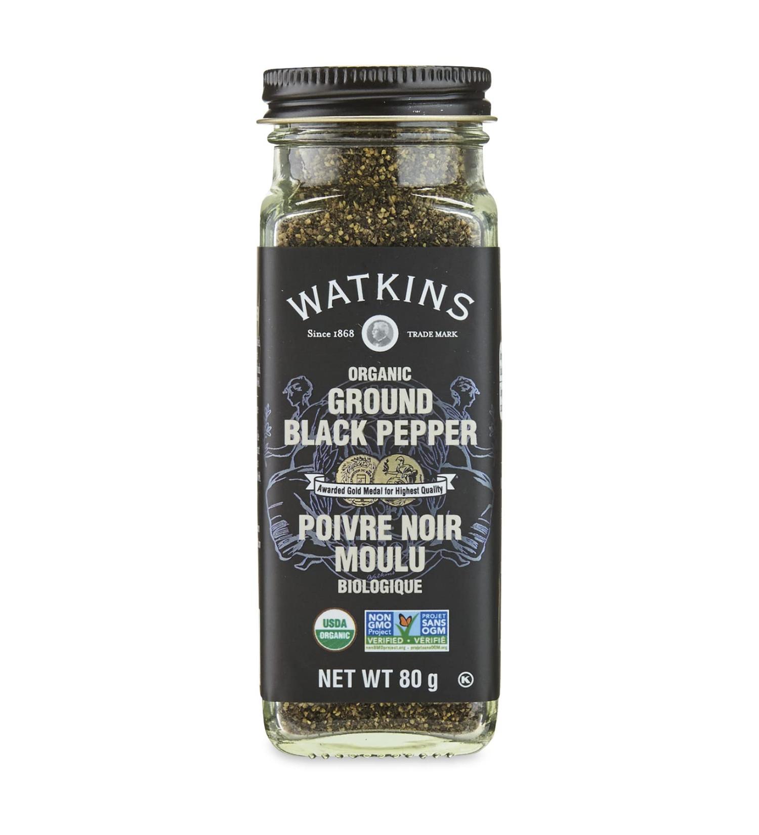 Watkins Gourmet Organic Spice Jar Ground Black Pepper Non-GMO Kosher 80 g - Buy Online on GoSupps.com