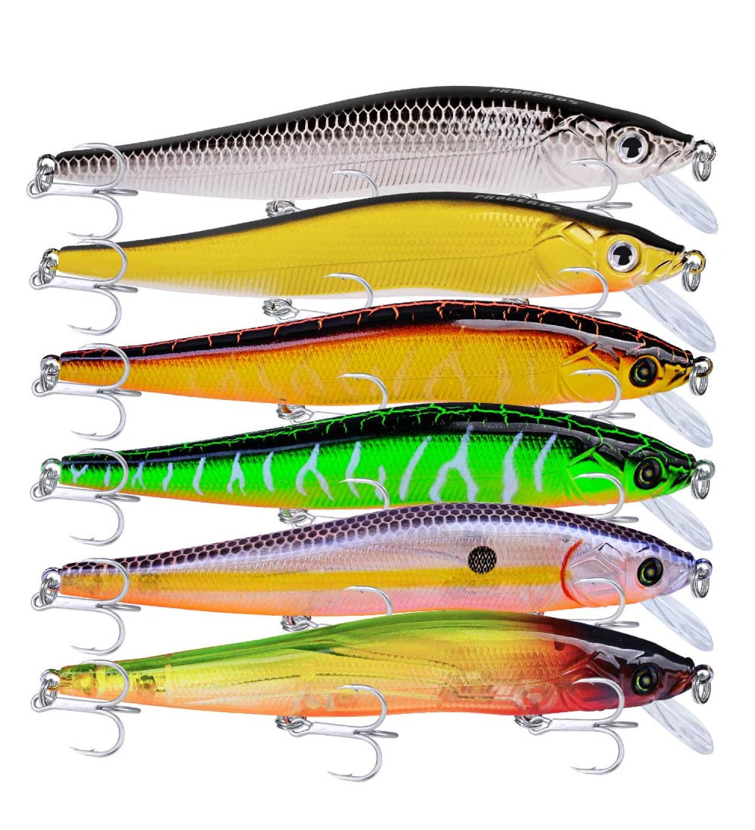 PROBEROS Minnow Bass Fishing Lures - 6Pcs Jerkbait Sinking Lure Set for Trout, Catfish, Musky - Hard Baits Crankbait for Bluegill Fishing - 403-4.7inch/0.5oz - Buy Online on GoSupps.com