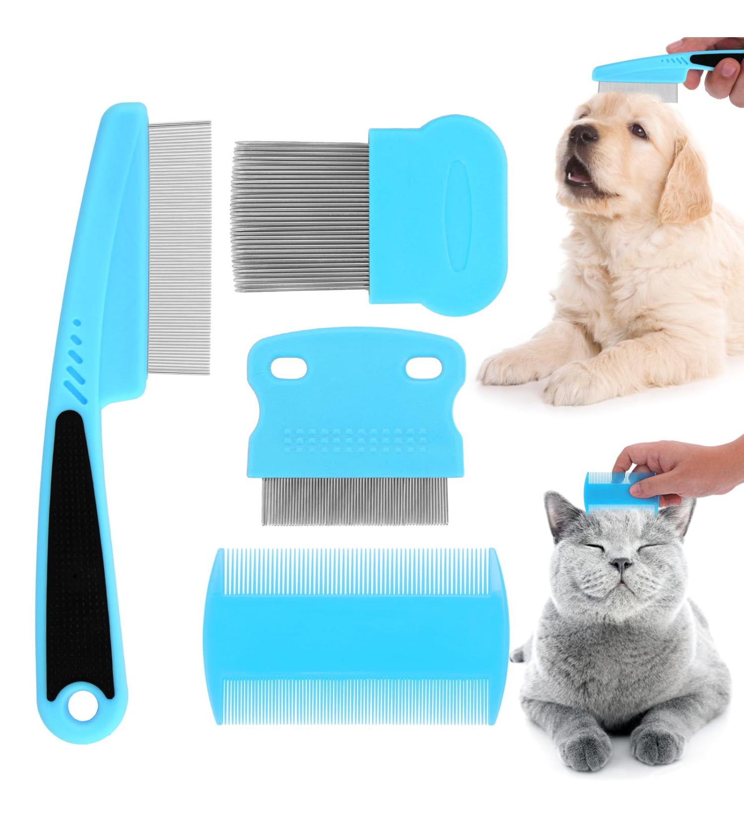 Molain Cat Dog Flea Comb Set - 4-Piece Pet Grooming & Tear Stain Remover Comb (Light Blue) - International Shipping Available - Buy Online on GoSupps.com