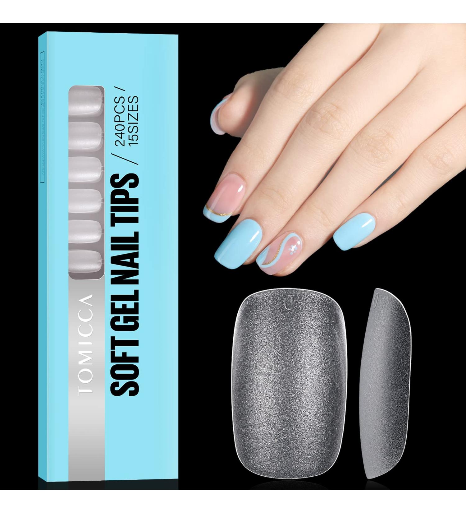 Tomicca Square Oval Short Nail Tips - 240 Pre-Shaped Gel & Acrylic Full Cover Tips | 12 Sizes - Perfect Half Matt Finish - Buy Online on GoSupps.com