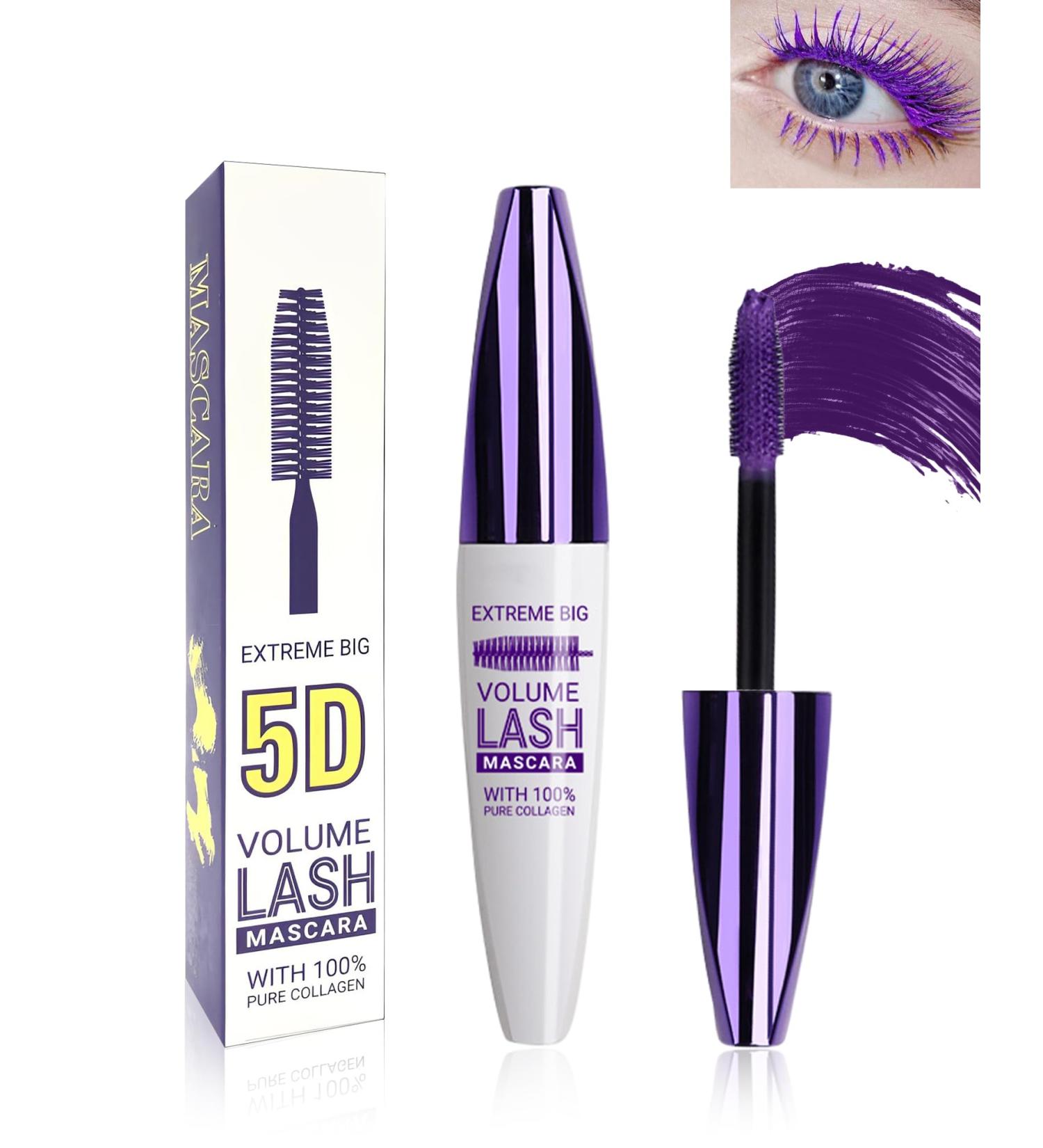 5D Silk Fiber Purple Mascara for Eyelashes Waterproof Long Lasting Colored Mascara Liquid Lash Extensions Smudge-Proof Volumizing Lengthening Curling Non-clump Color Tubing Mascara Women Makeup Gift - Buy Online on GoSupps.com