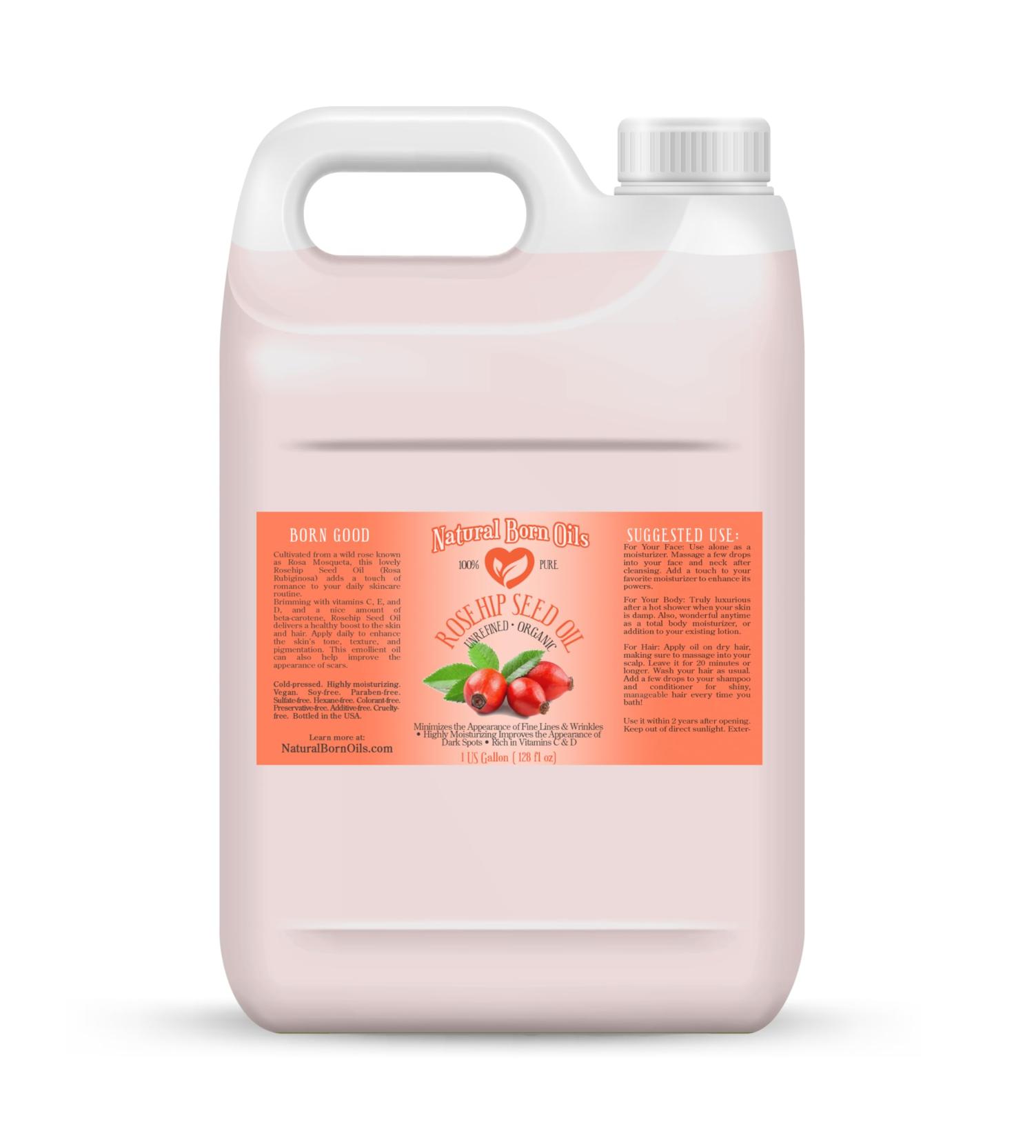 Natural Born Oils Rosehip Seed Oil 1 Gallon Organic Carrier Oil Cold-Pressed Nutrient-Rich Excellent for Radiant Skin Lustrous Hair - Buy Online on GoSupps.com