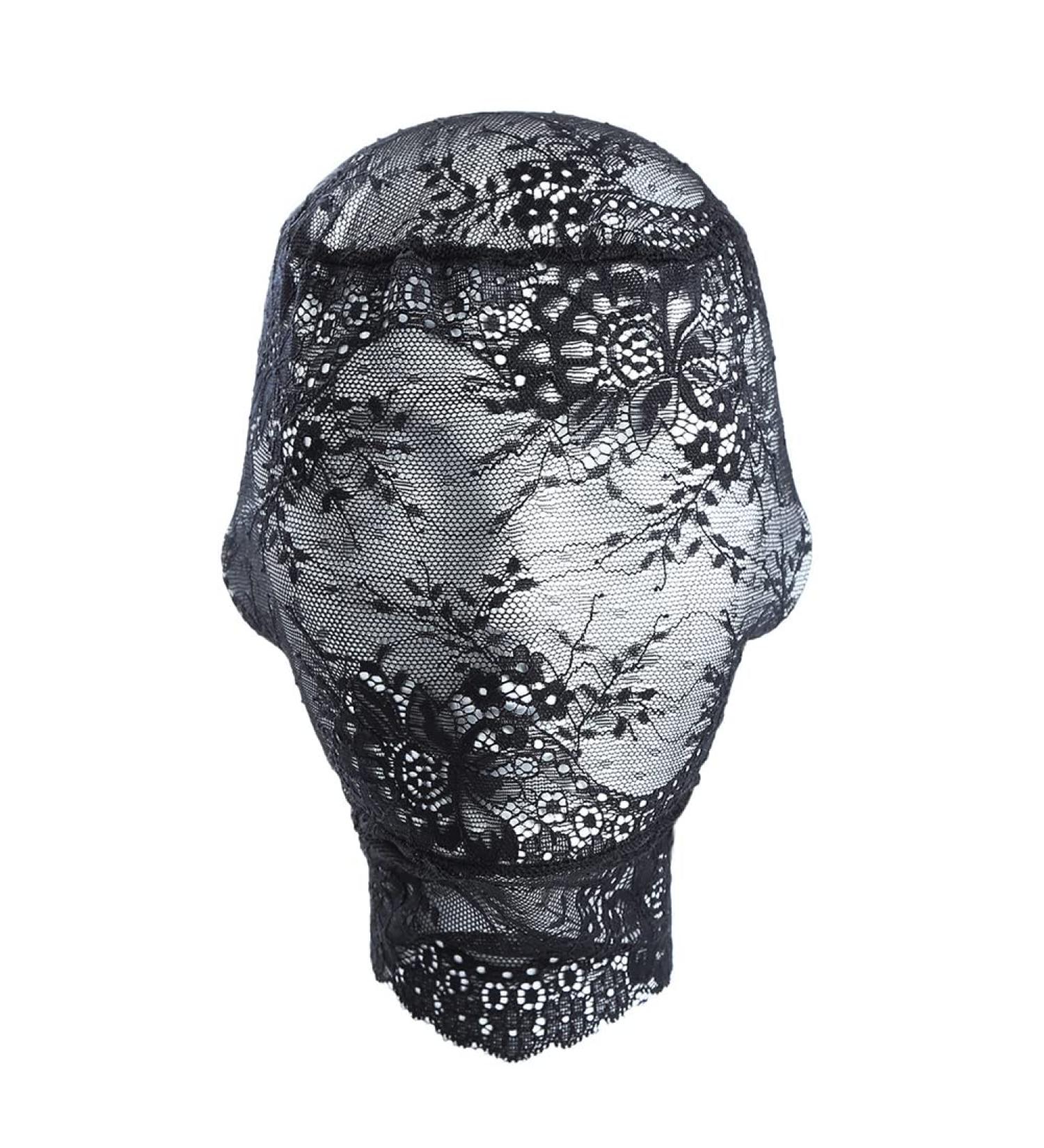 Lace Full Face Masquerade Mask Mesh Headwear Rave Hollow Out Head Covers Black Body Chains Halloween See Through Costume Party Outfits - Buy Online on GoSupps.com