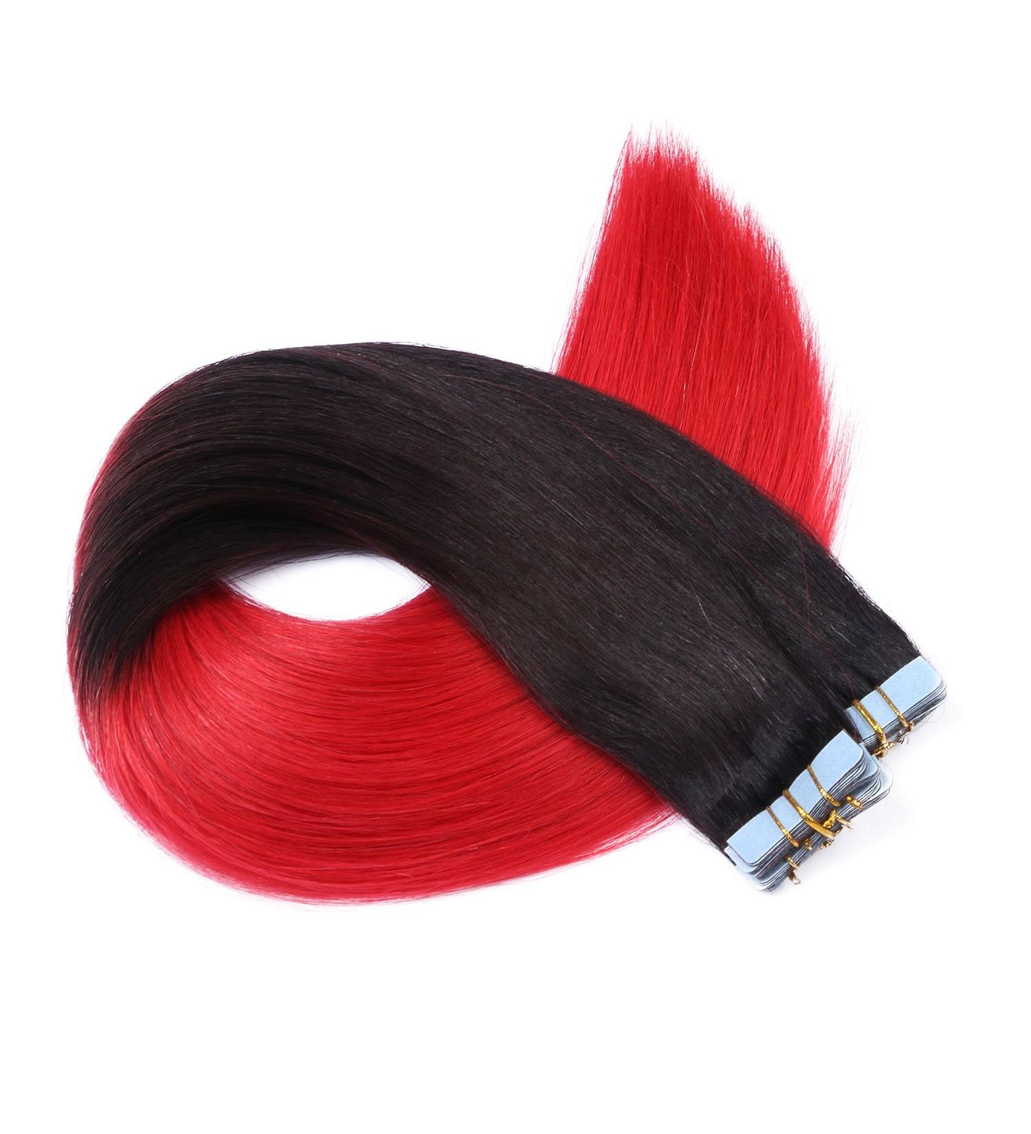 Novon Hair Extensions | Tape In On Hair Extensions #1B/Red Ombre - 40cm - 50 Tresses - 100% Remy Real Hair - Buy Online on GoSupps.com