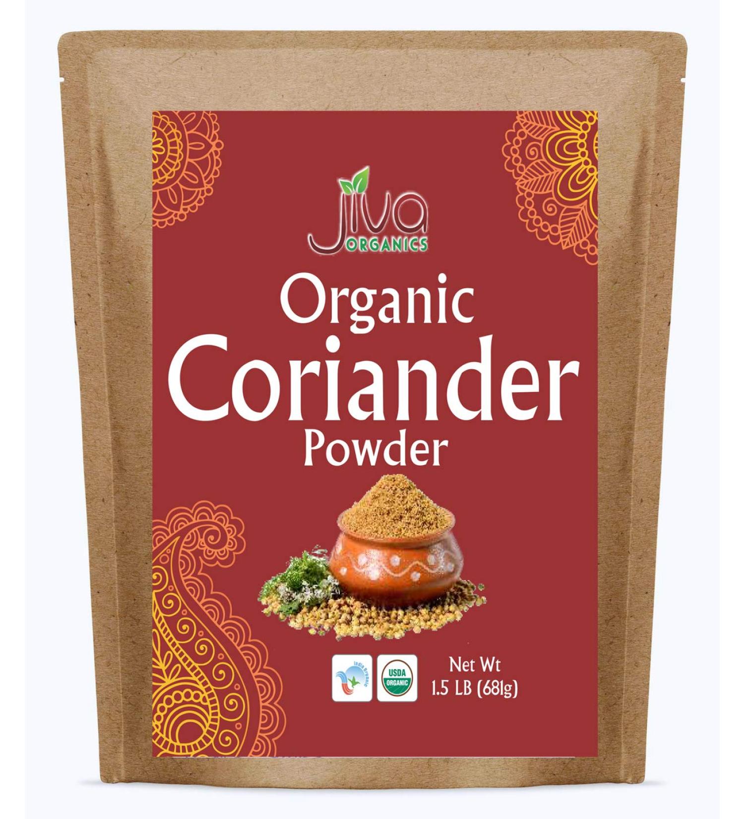 Jiva Organics Organic Ground Coriander Powder 1.5 Pound Bulk Bag (24oz) - Non-GMO, Pure - Dhania, Coriander Seeds Ground