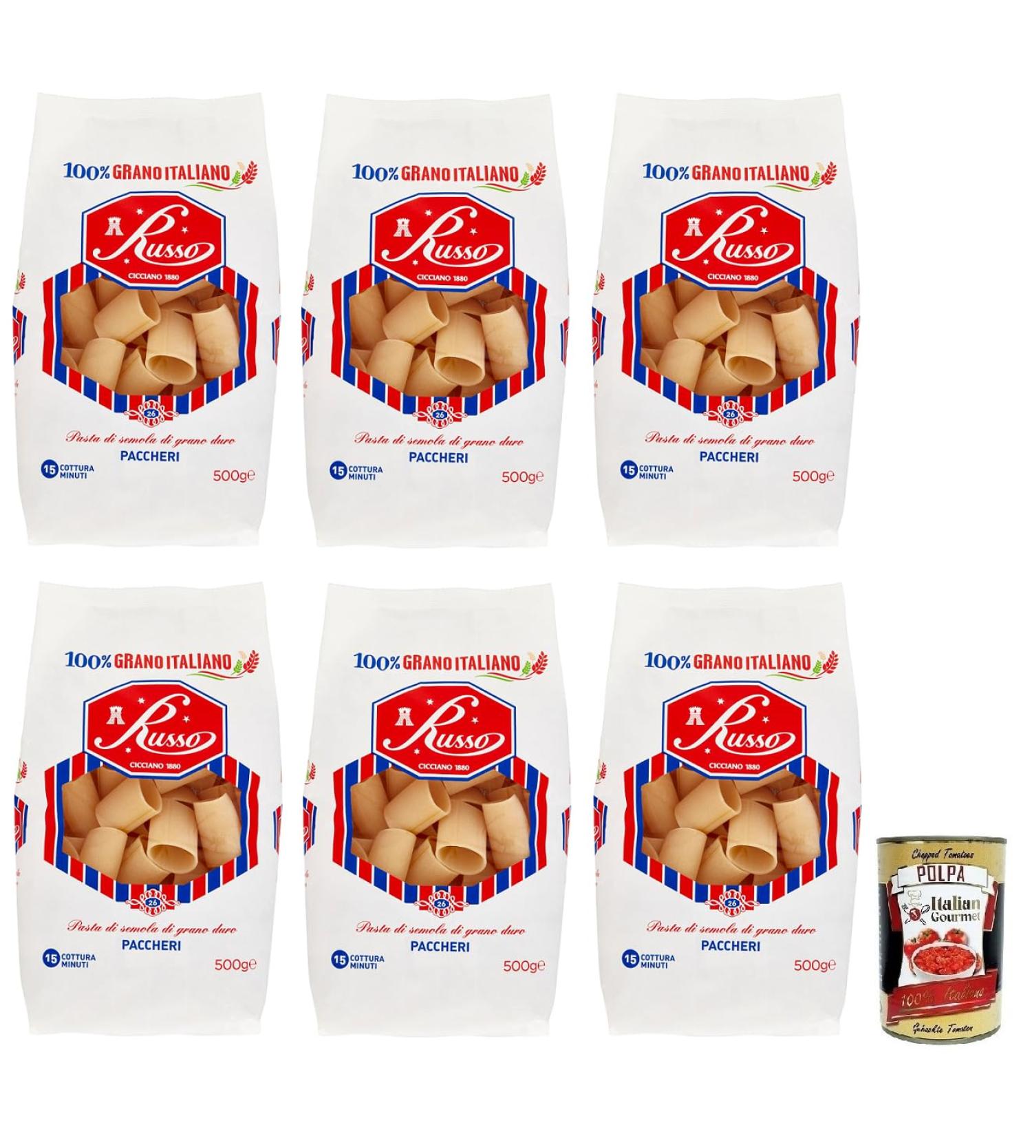  Italian Gourmet E.R. Russo Paccheri No. 26 Durum Wheat Pasta 100% Italian Wheat 500 g + 400 g Box of 6 - Buy Online on GoSupps.com