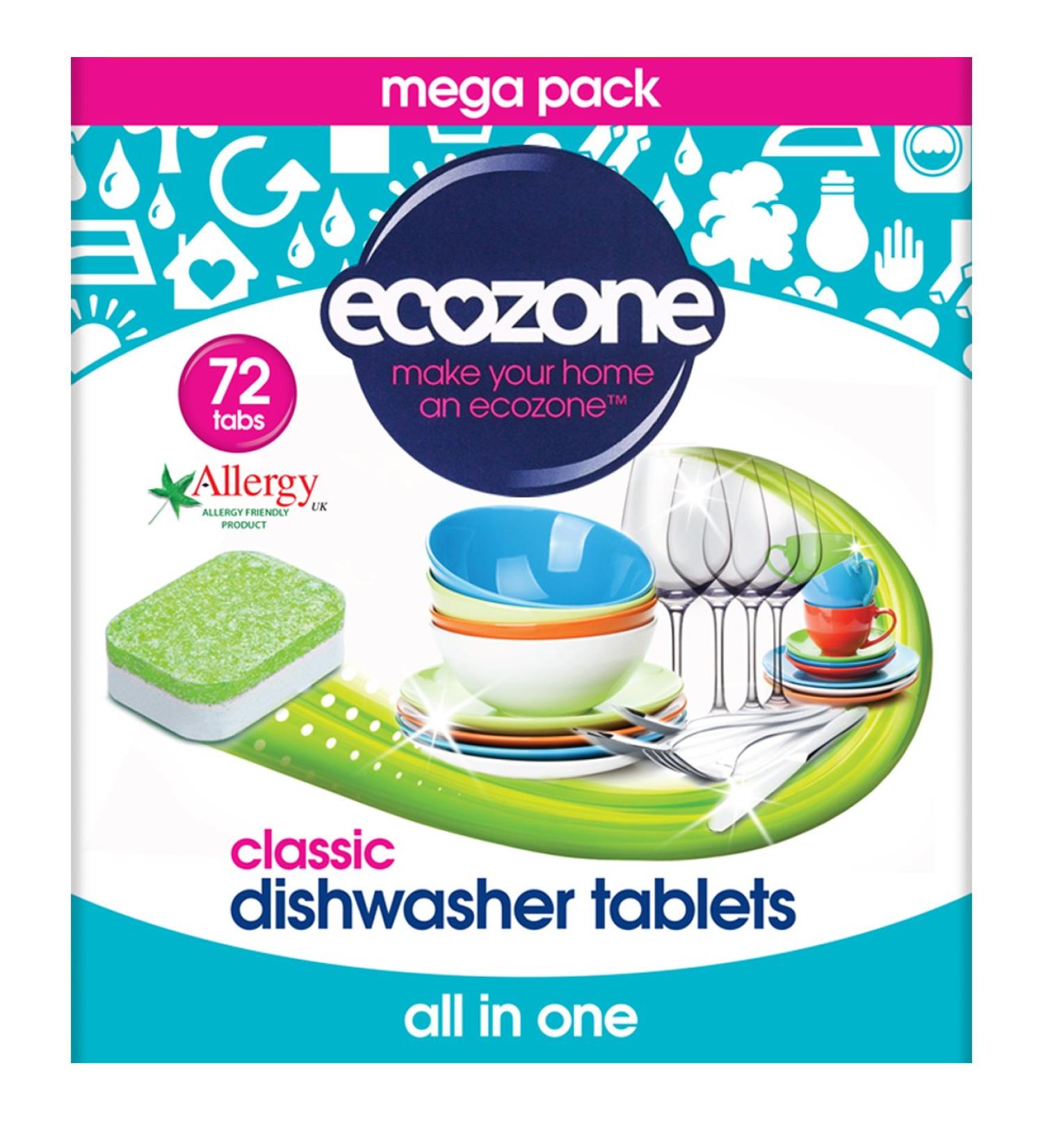 EcoZone Classic All-In-One Dishwasher Tablets Effective Cleaning Formula Cuts Through Grease & Grime Natural Vegan & Non Toxic Tabs Plant Based Plastic-Free Leaves No Residue (Box of 72 Capsules) - Buy Online on GoSupps.com