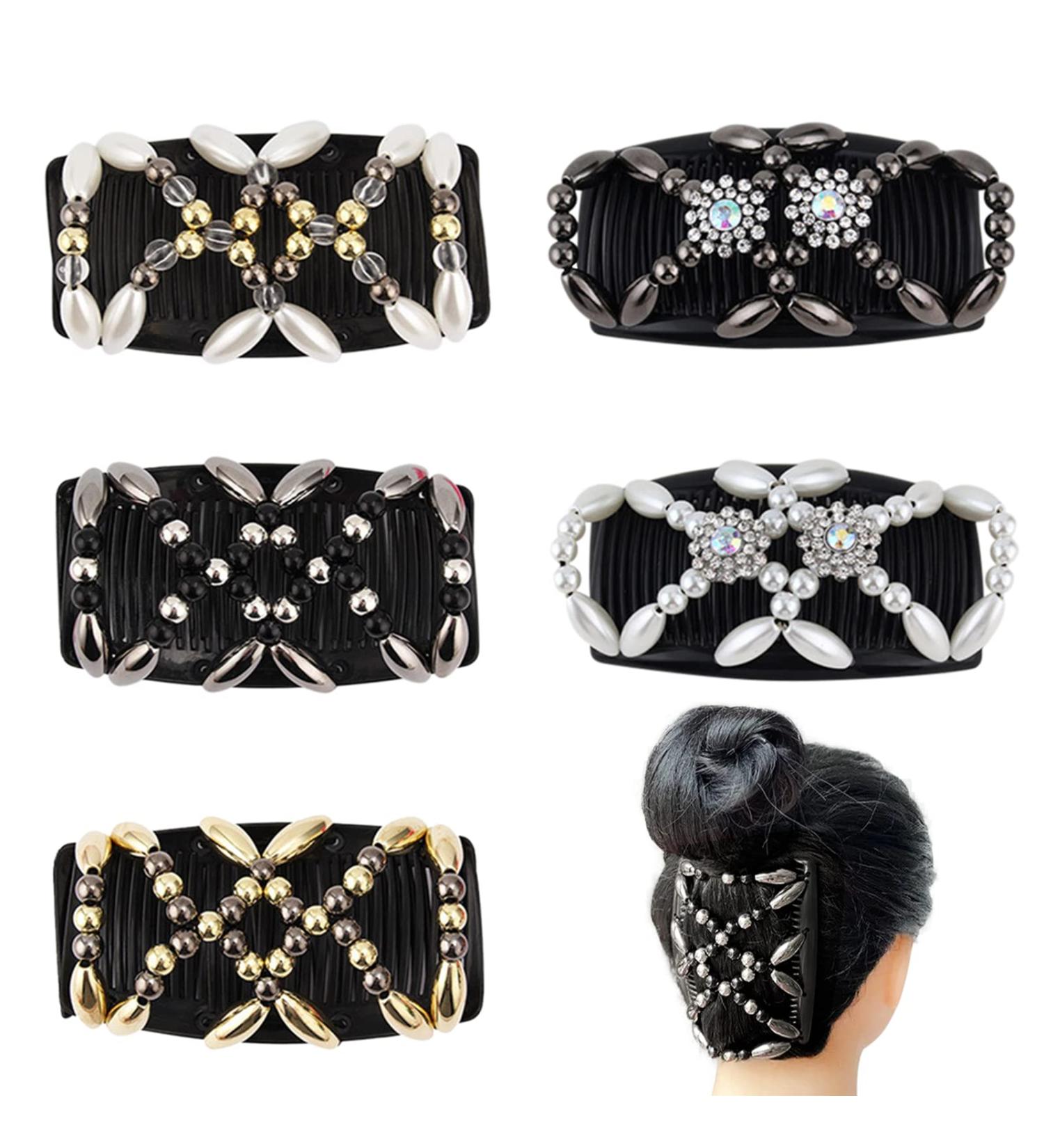 Besbomig 5-Piece Pearl Hair Clip Set - Elastic Hair Combs & Stretchable Hairpins for Women & Girls - Buy Online on GoSupps.com