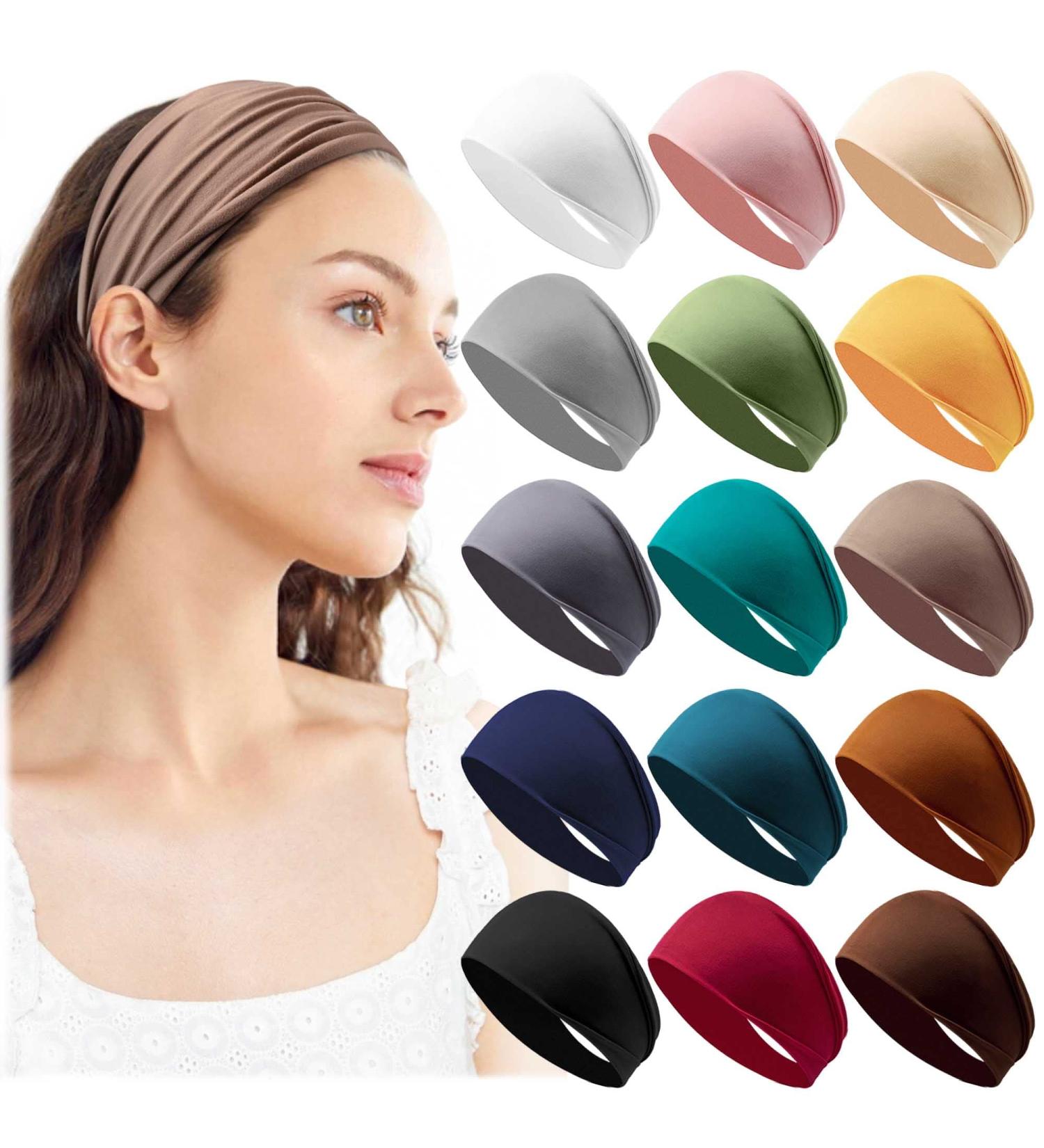Non-Slip Turban Headbands for Women - Pack of 15 Multicolor Elastic Hair Bands for Workout, Running, Yoga - Sweat-Wicking Headwraps - Buy Online on GoSupps.com