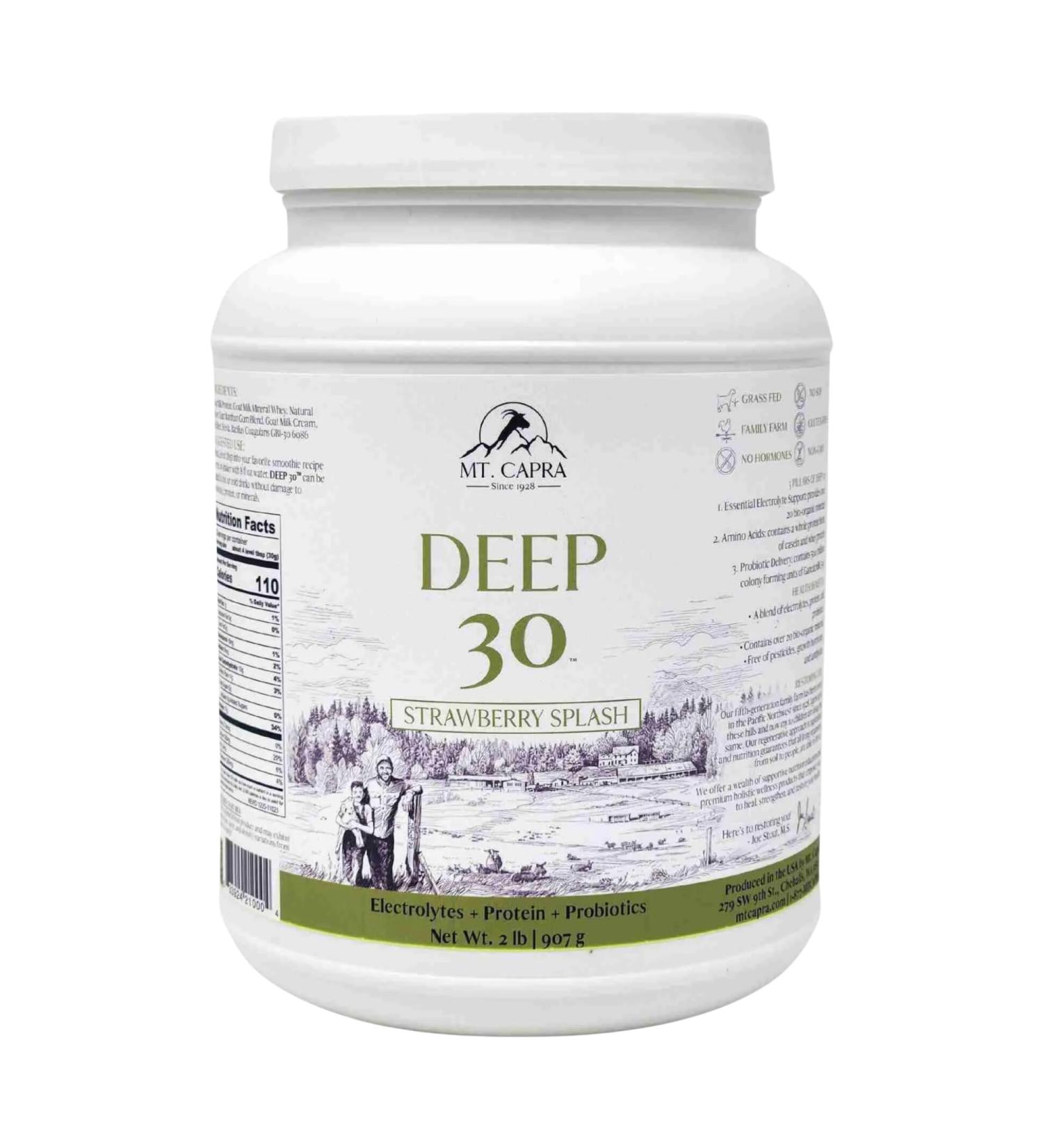 Mt. Capra Deep 30 | Meal Replacement Shake, Goat Protein Powder with Grass-Fed Whey Protein, Casein Protein, Minerals, and BC-30 Probiotics | Strawberry Splash | 30 Servings - 2 Pounds - Buy Online on GoSupps.com