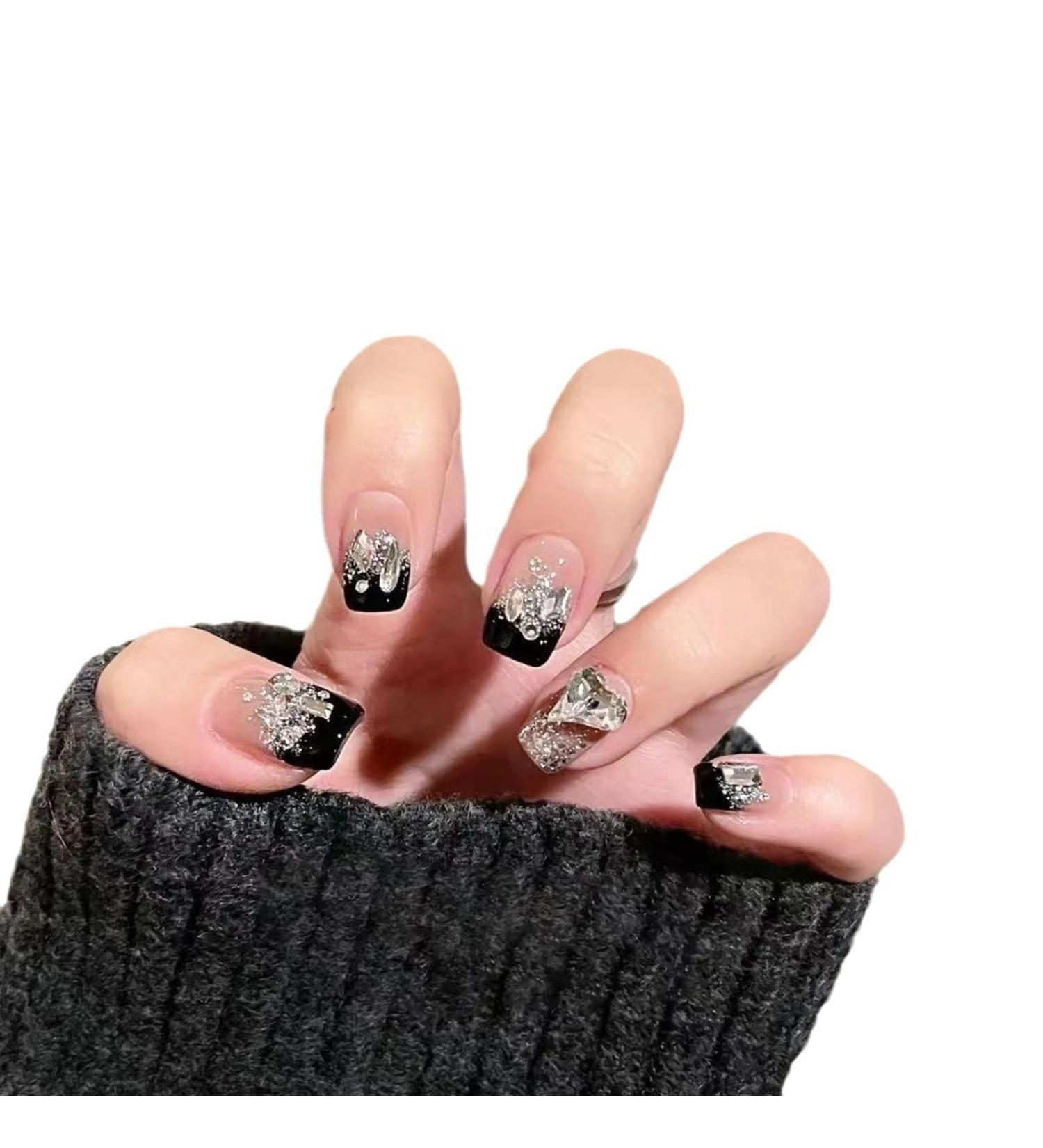 Handmade Wearing Nail Patch Gradient French Black Edge Love Detachable Nail Patch(Black M) - Buy Online on GoSupps.com