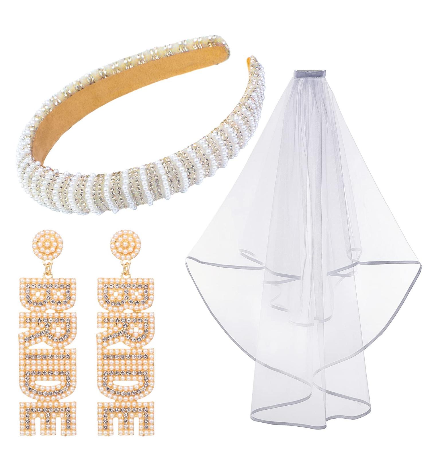 Bachelorette Party Bride Kit: Headband, Veil, Earrings - Wedding Bridal Shower Gift Set - Buy Online on GoSupps.com