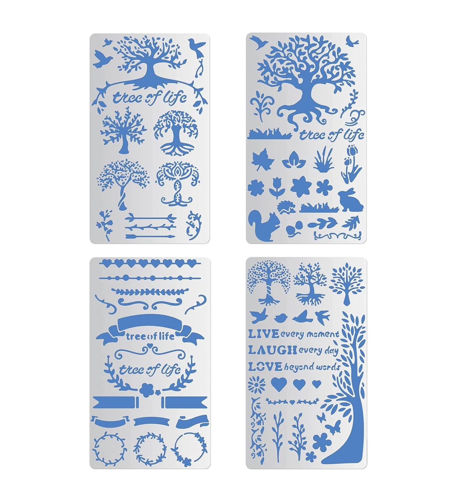 BENECREAT 4PCS 4x7 Inch Tree of Life Metal Stencils - Animal Leaves Vine Templates for Wood Carving, Drawings, Woodburning, Engraving, and Scrapbooking - Buy Online on GoSupps.com