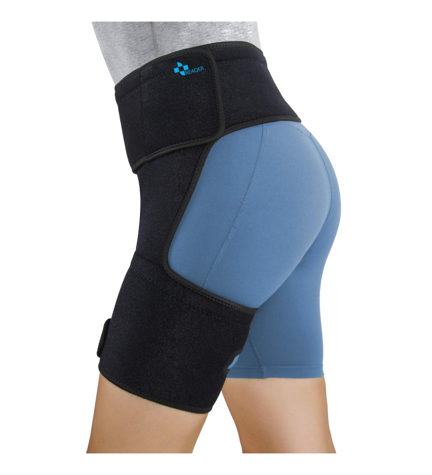 REAQER Hip Thigh Support Brace - Groin Compression Wrap for Pain Relief & Injury Recovery - Unisex Black - Buy Online on GoSupps.com