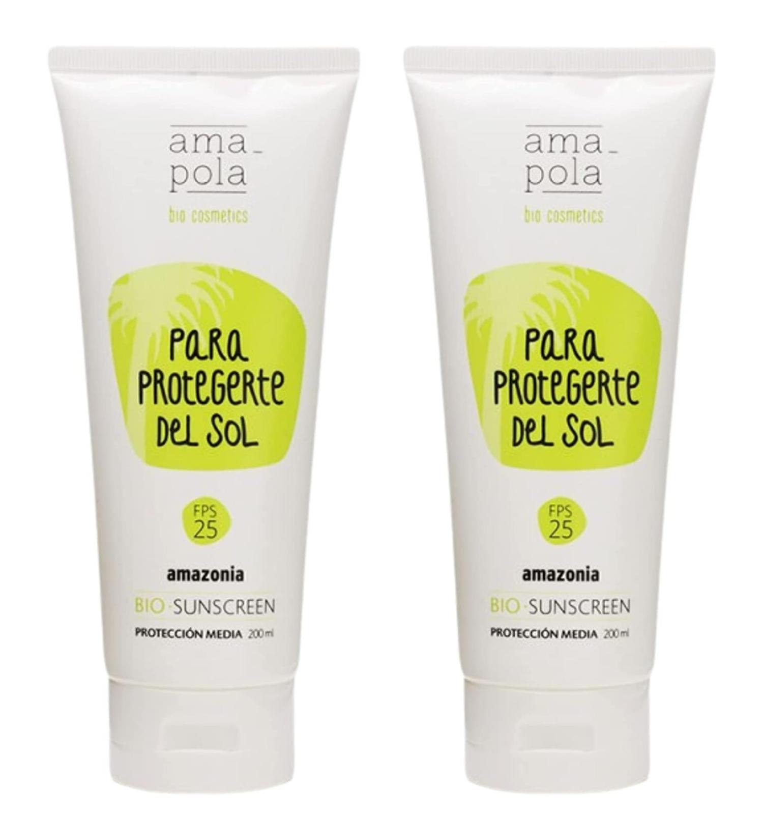  AMAPOLA BIO-COSMETICS AMAPOLA BIO-COSMETICS - Organic Ecological Sunscreen SPF 25 - Natural UV Protection - No White Streaks - Vegan and Certified Organic 200 ml Pack of 2  - Buy Online on GoSupps.com