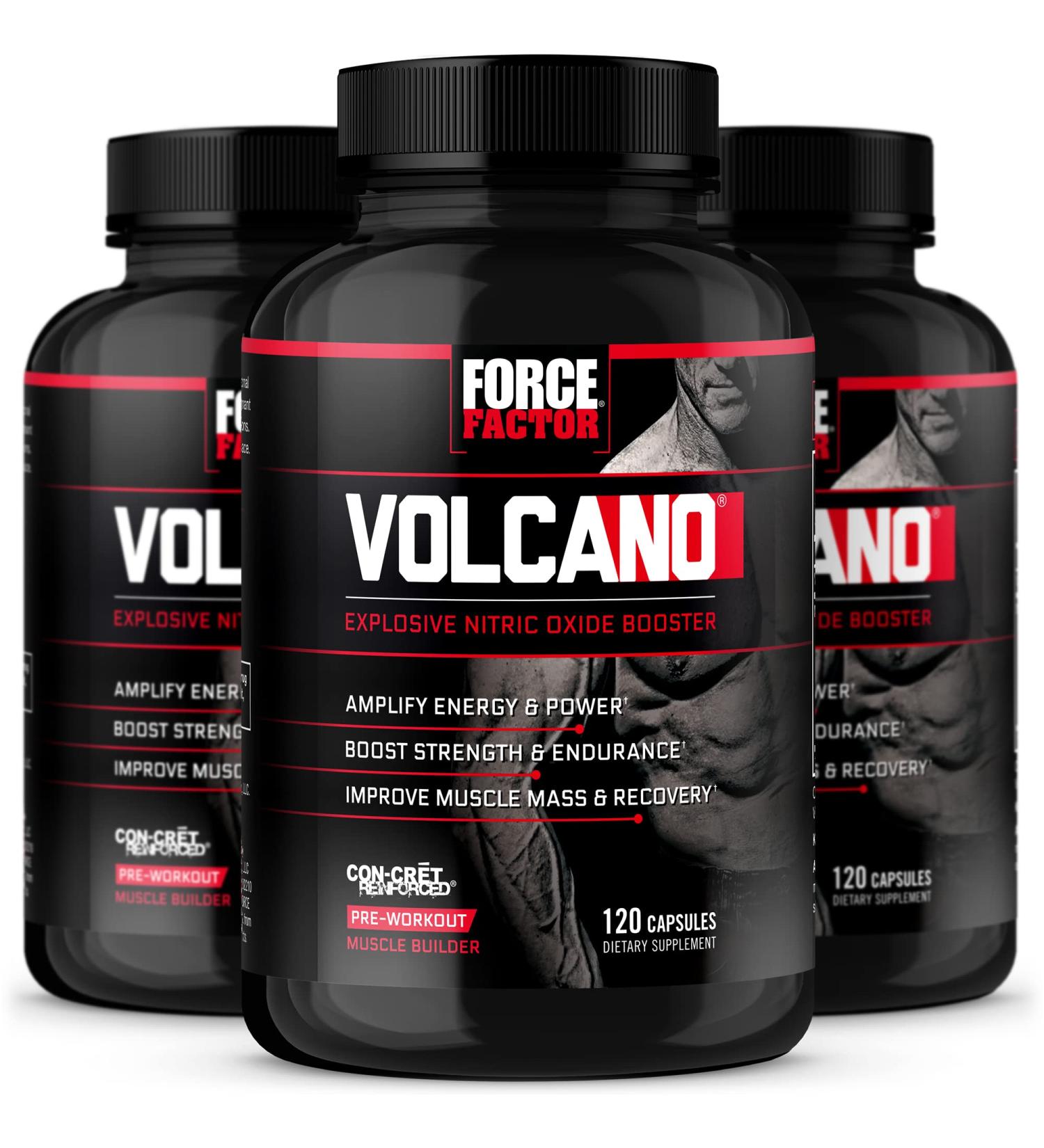Force Factor Volcano Pre Workout Nitric Oxide Booster Supplement for Men with Creatine and L-Citrulline to Help Boost Nitric Oxide, Energy, Build Muscle & Improve Blood Flow, 120 Count(Pack of 3) - Buy Online on GoSupps.com