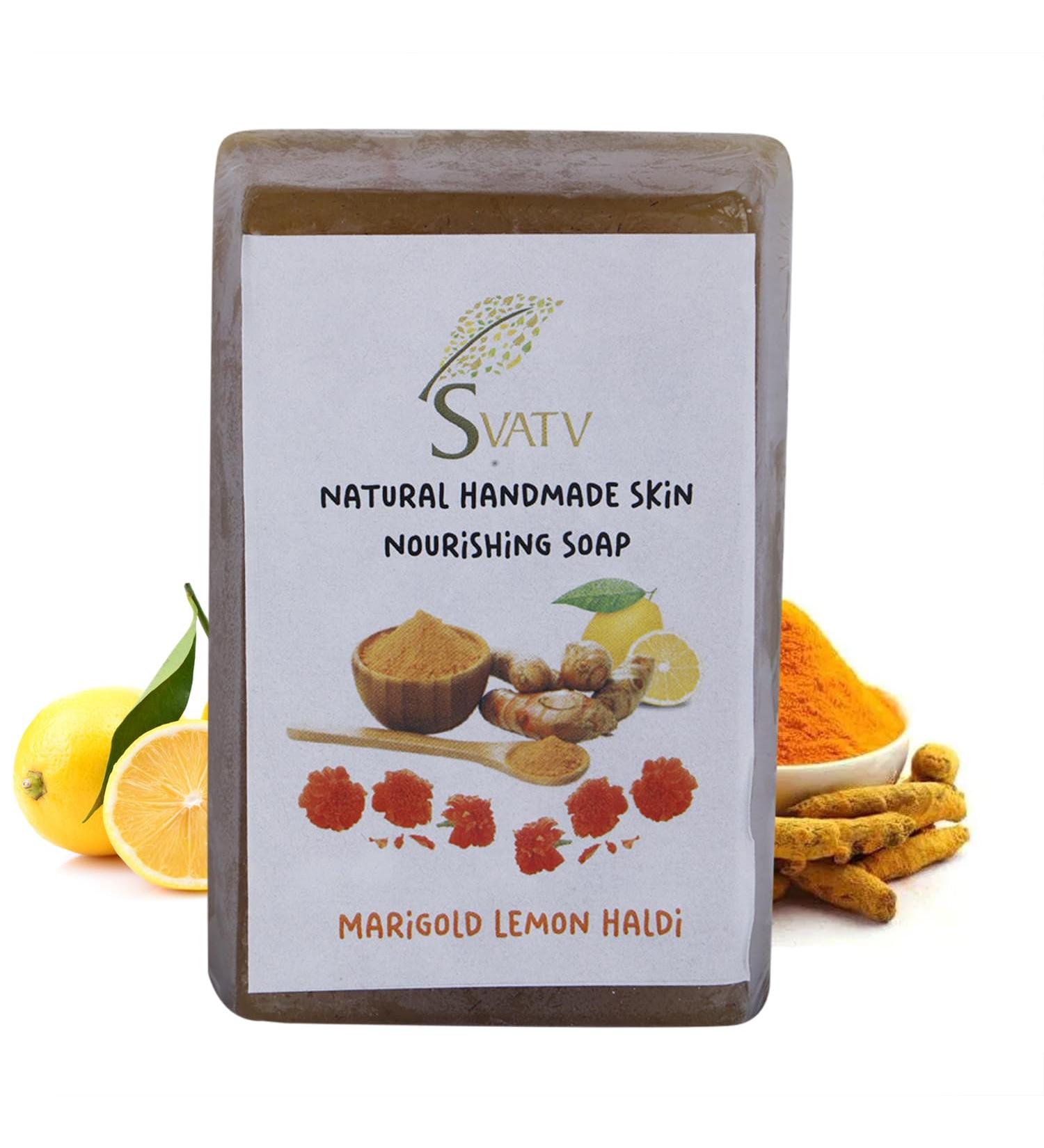 SVATV Marigold Lemon Turmeric Soap | Handmade Natural Bar Soap for Men & Women | Moisturizing Body & Face Soap | 125g x 2 - Buy Online on GoSupps.com