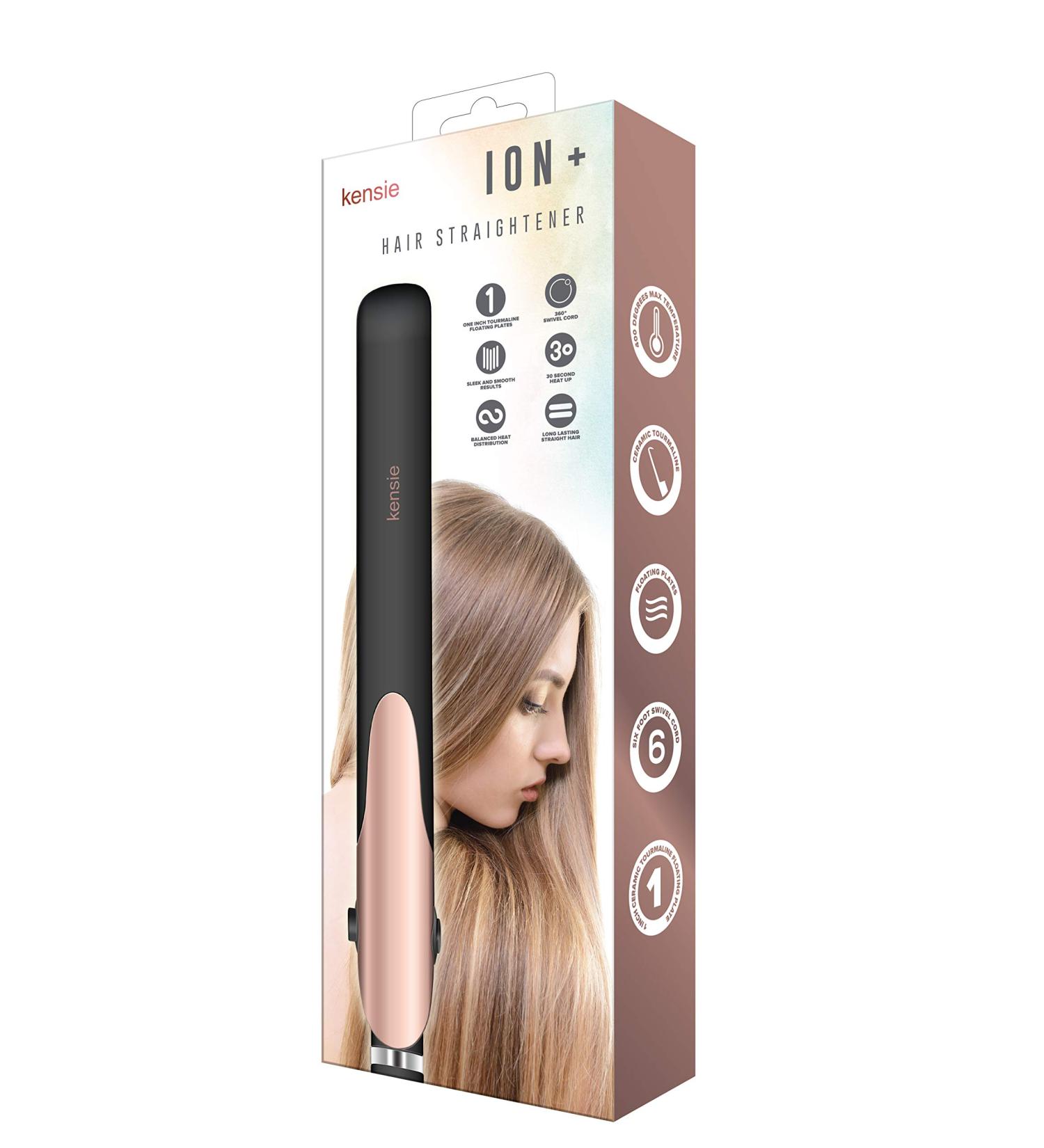 Kensie ION+ Ceramic Tourmaline 1 Inch Flat Iron Hair Straightener - Black/Rose Gold | International Shipping Available - Buy Online on GoSupps.com