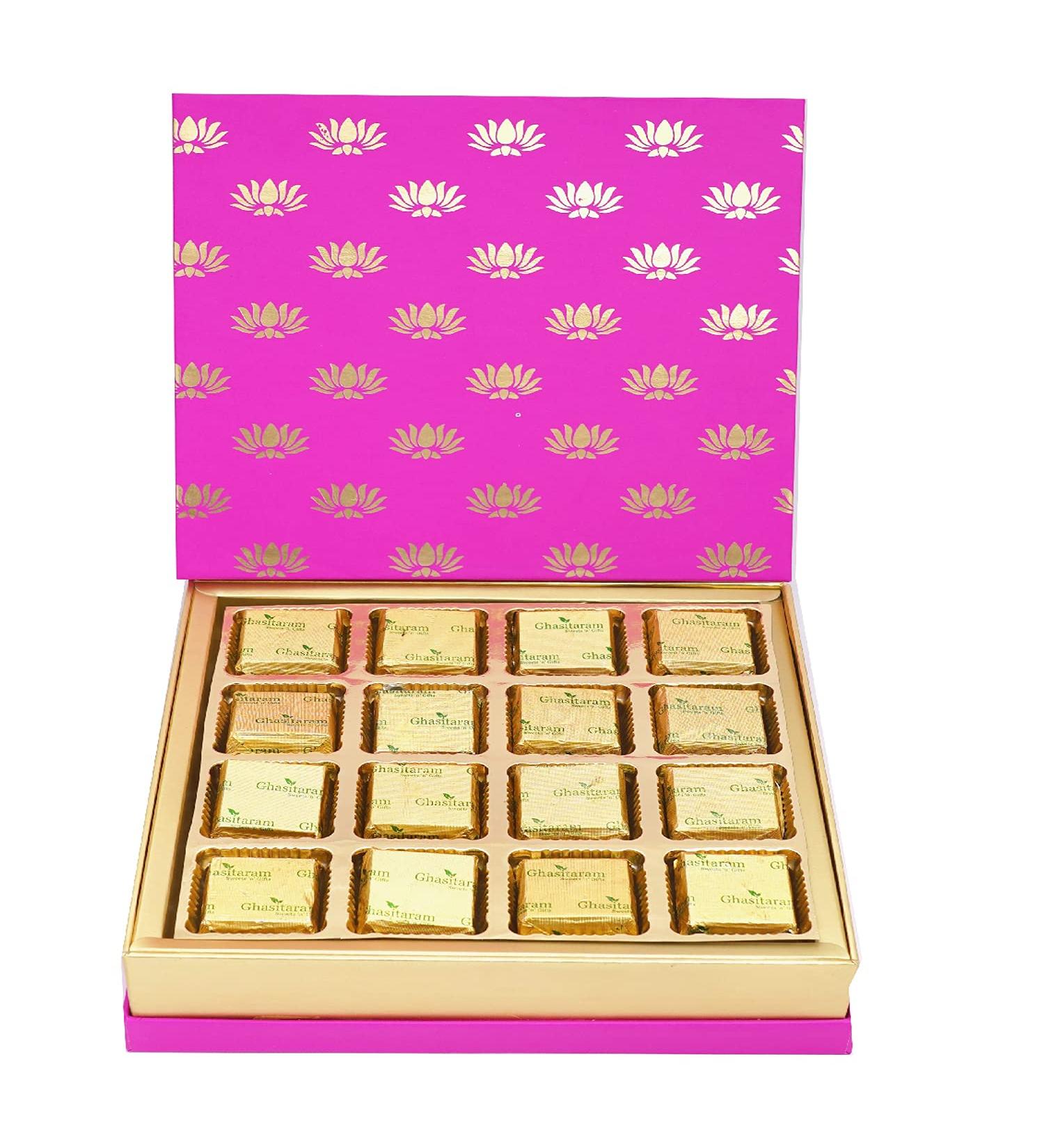Ghasitaram Gifts Diwali Gifts Festive Pink Box of MEWA Bites Bites - Buy Online on GoSupps.com
