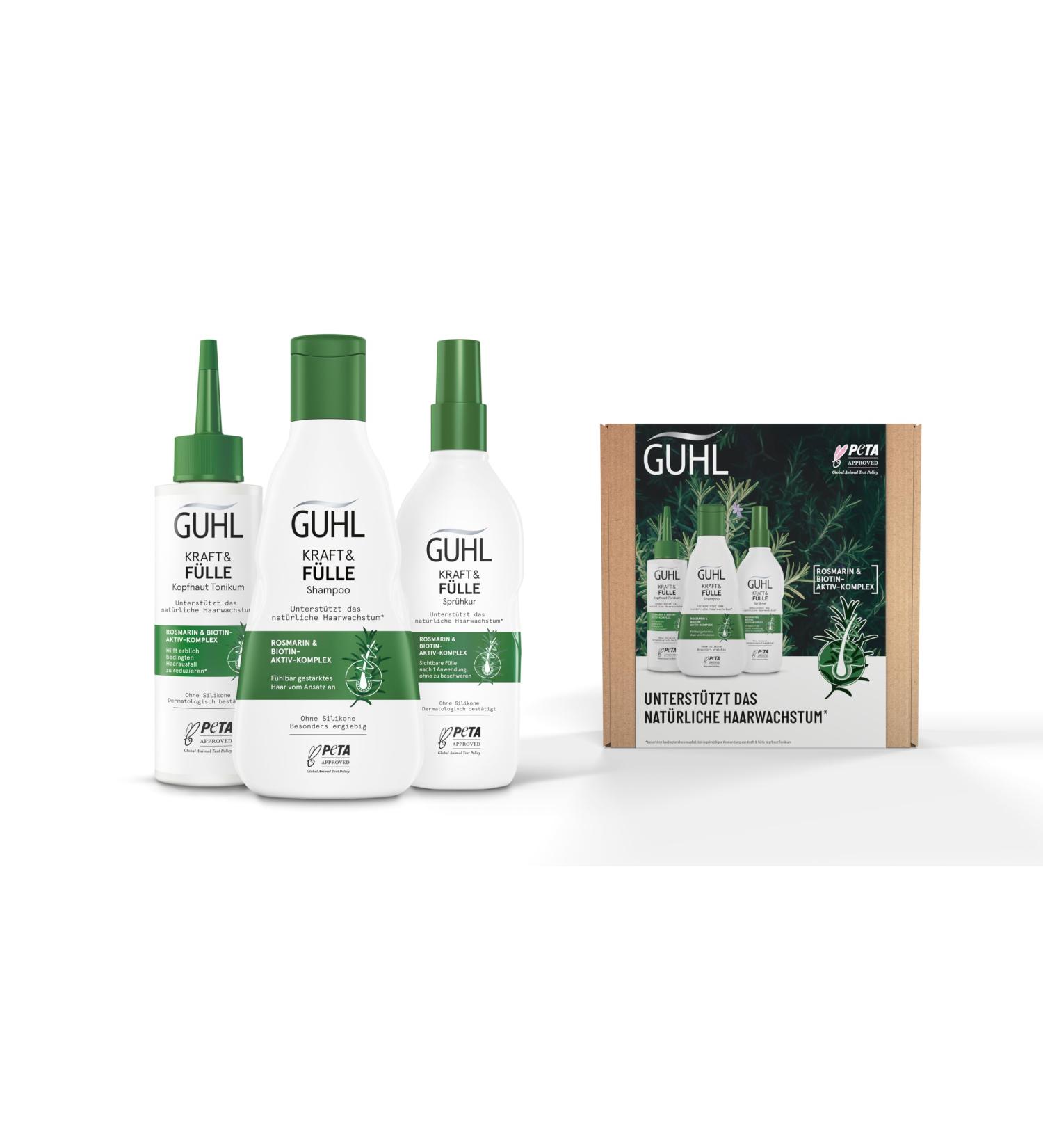 Guhl Kraft & F lle Lot d'avantages : Shampooing 250 ml + Tonique pour le cuir chevelu 125 ml + traitement par pulv risation 150 ml pour l'amincissement et la perte de cheveux - Buy Online on GoSupps.com