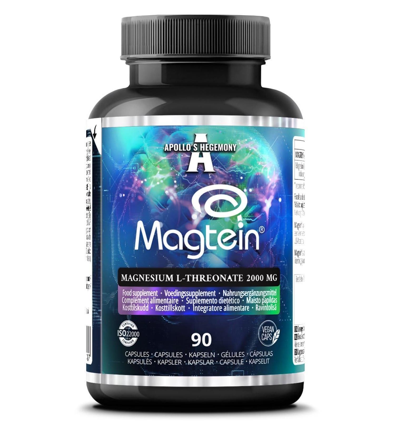 Magtein Magnesium L-Threonate 144 mg per Daily Dose - 90 Vegan Capsules - 30-Day Supply - for Cognitive Function Support - by Apollo's Hegemony Capsule 90 Count (Pack of 1) - Buy Online on GoSupps.com