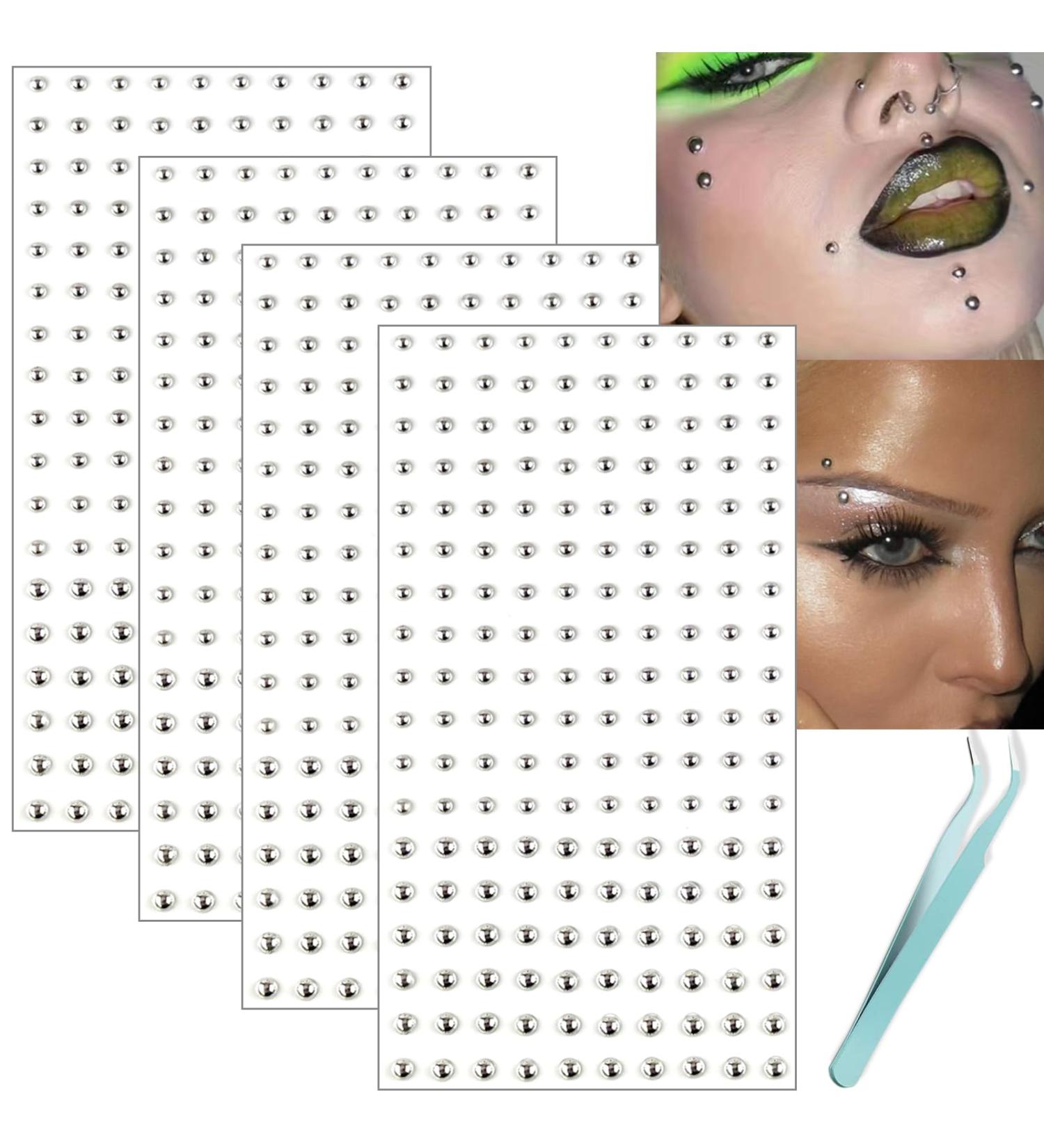 Face Gems Fake Piercings - Self-Adhesive Lip Nose & Eyebrow Stickers | Punk Y2K Makeup for Women & Men - Silver - Buy Online on GoSupps.com