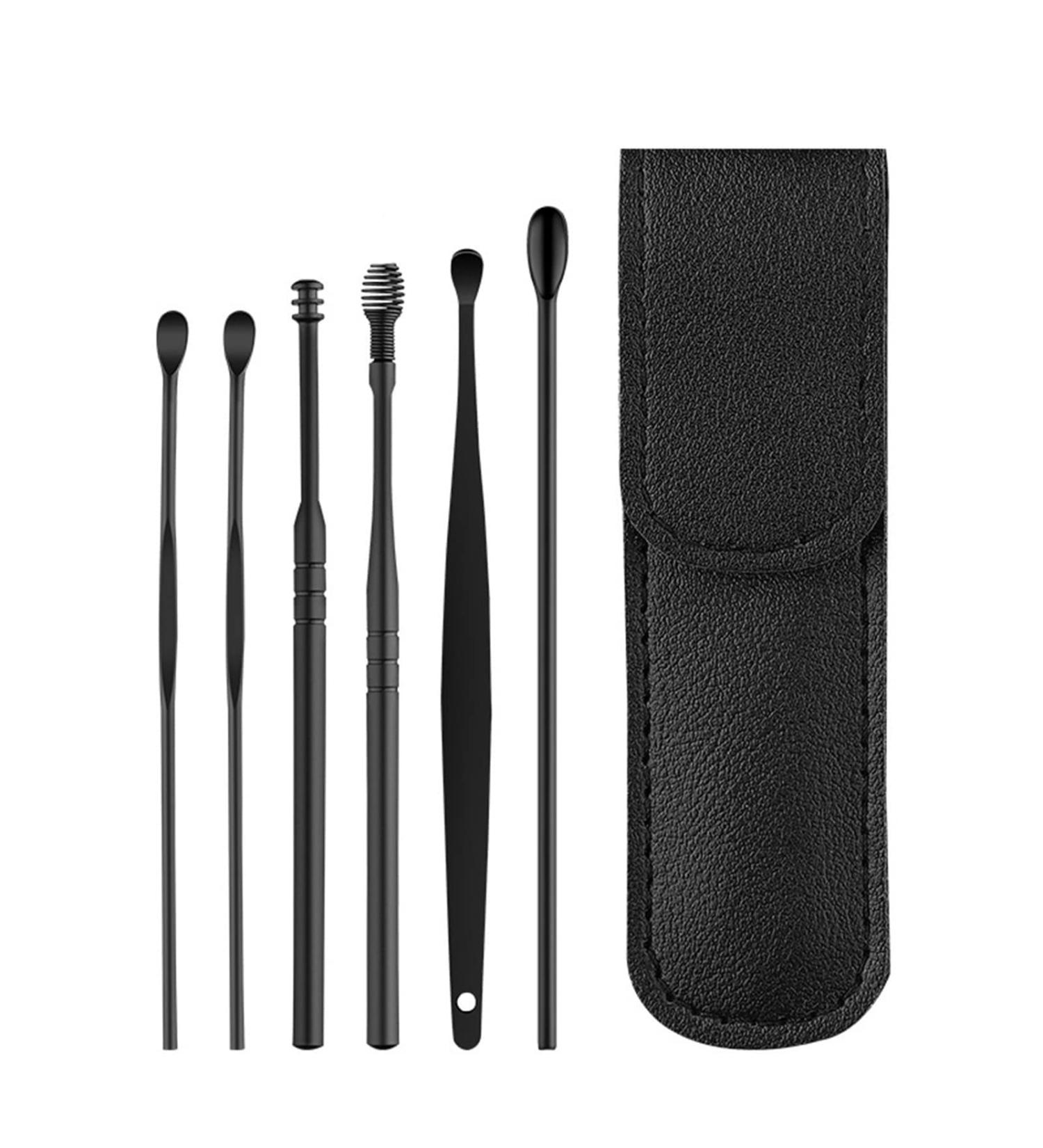 2023 Professional Ear Cleaning Master: 6 Pc Stainless Steel Earwax Removal Kit with Portable PU Leather Case - Black - Buy Online on GoSupps.com