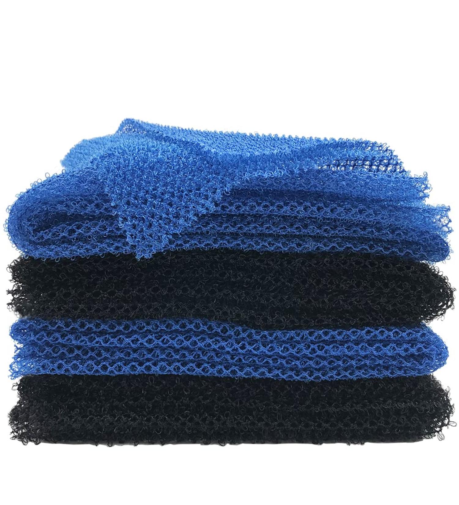 DanziX Exfoliating Net Sponge Set for Daily Back Body Scrub - 4 Pcs Shower Scrubber in Black Blue - Buy Online on GoSupps.com