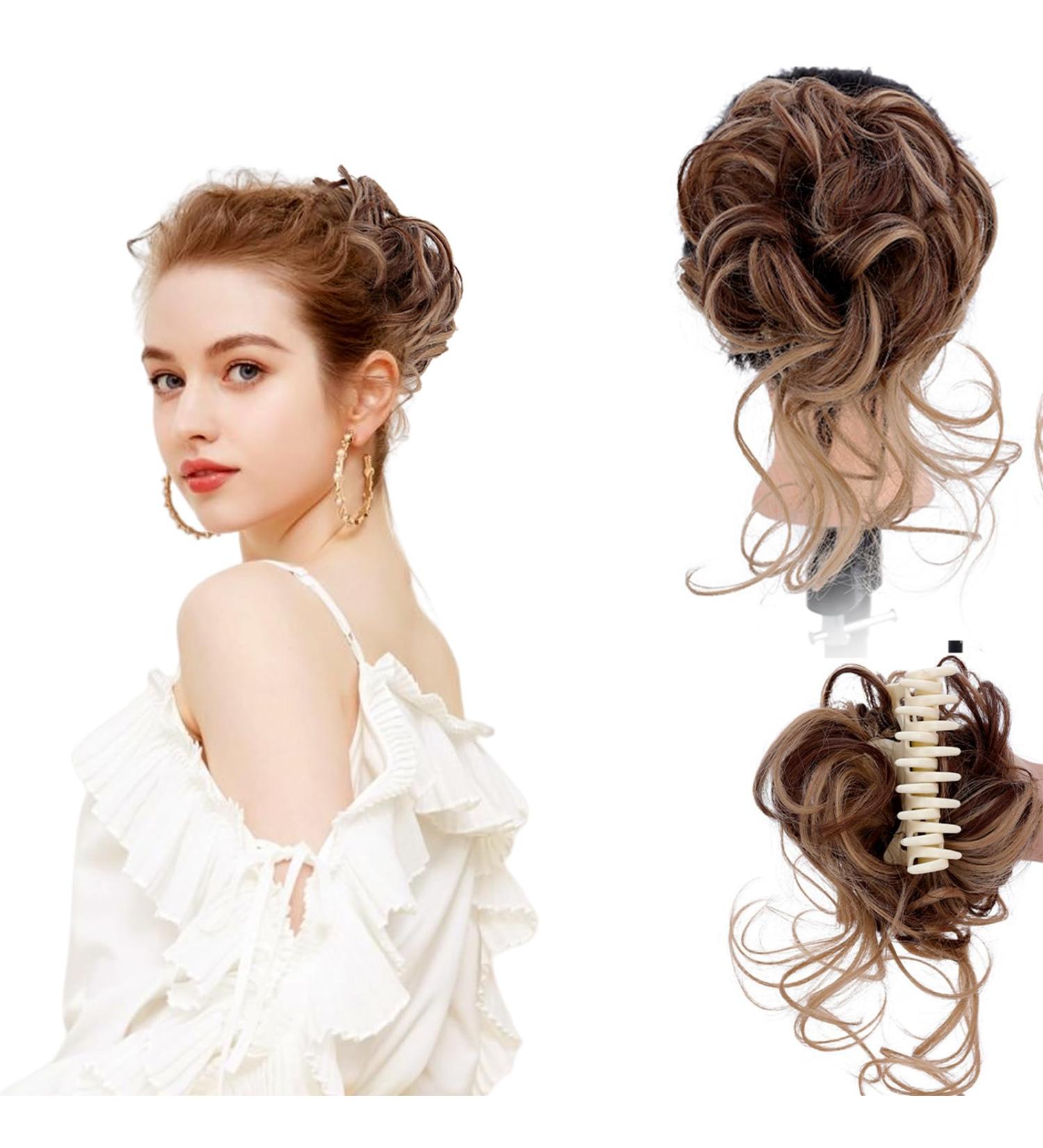 Long beard ball head wig bun grab clip Fluffy natural scrunchie bridal cocktail hairpin Messy Hair Bun Extensions Curly Wavy Hair Scrunchies claw Clip Messy Bun Hairpiece (Gradient Curry) - Buy Online on GoSupps.com