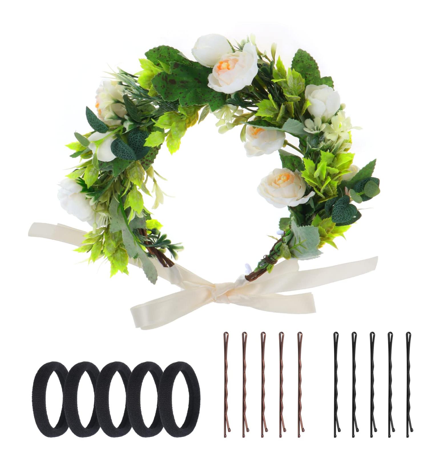 Kinsinder Adjustable Floral Crown Headband Boho Flower Headband Flower Garland Floral Crown Floral Headpiece for Wedding Ceremony Party Festival (1) - Buy Online on GoSupps.com