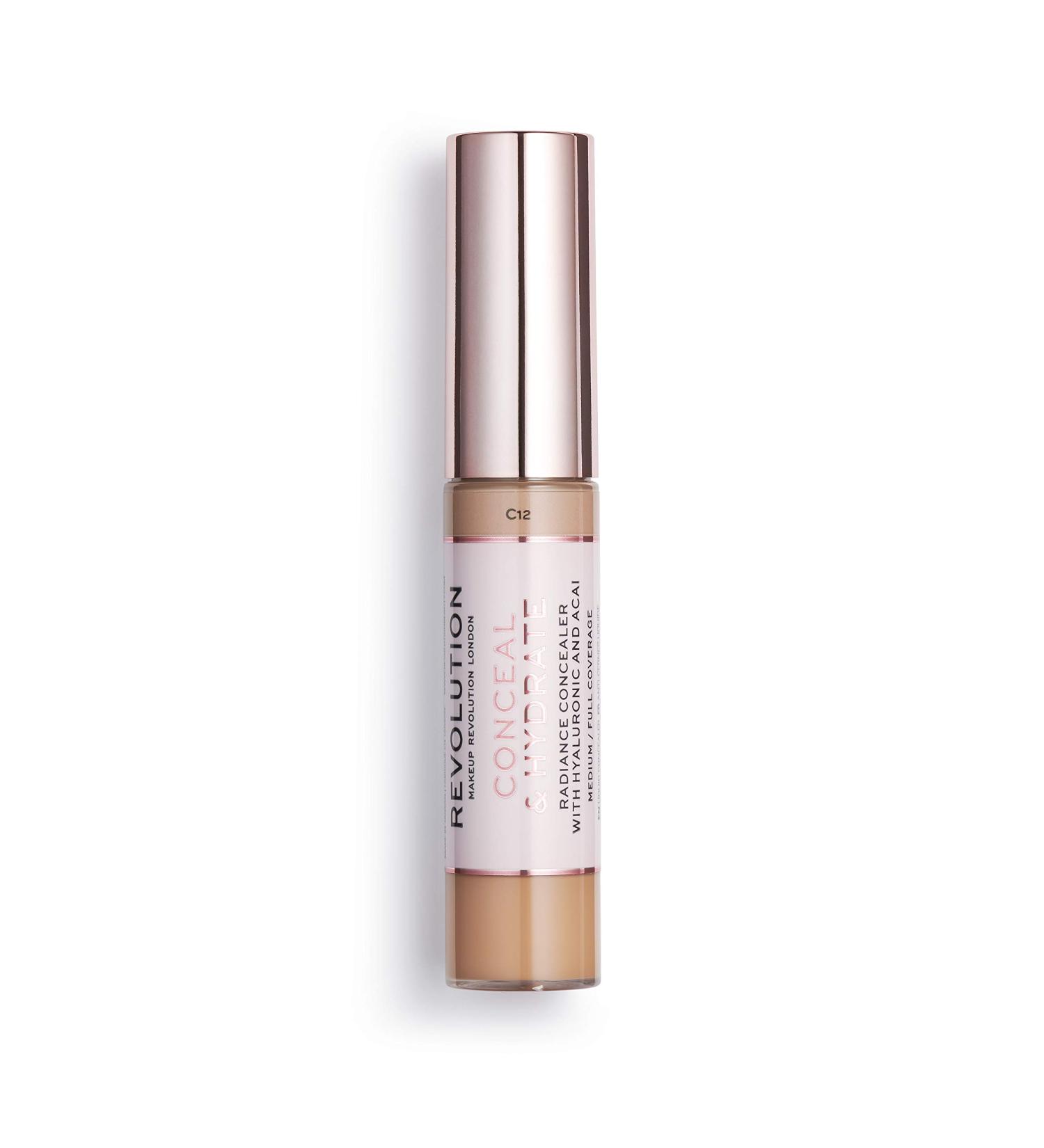 Makeup Revolution Conceal & Hydrate C12 Concealer for Medium/Dark Skin Tone - Full Coverage, Matte Finish, Vegan & Cruelty-Free - 0.7 Fl Oz - Buy Online on GoSupps.com