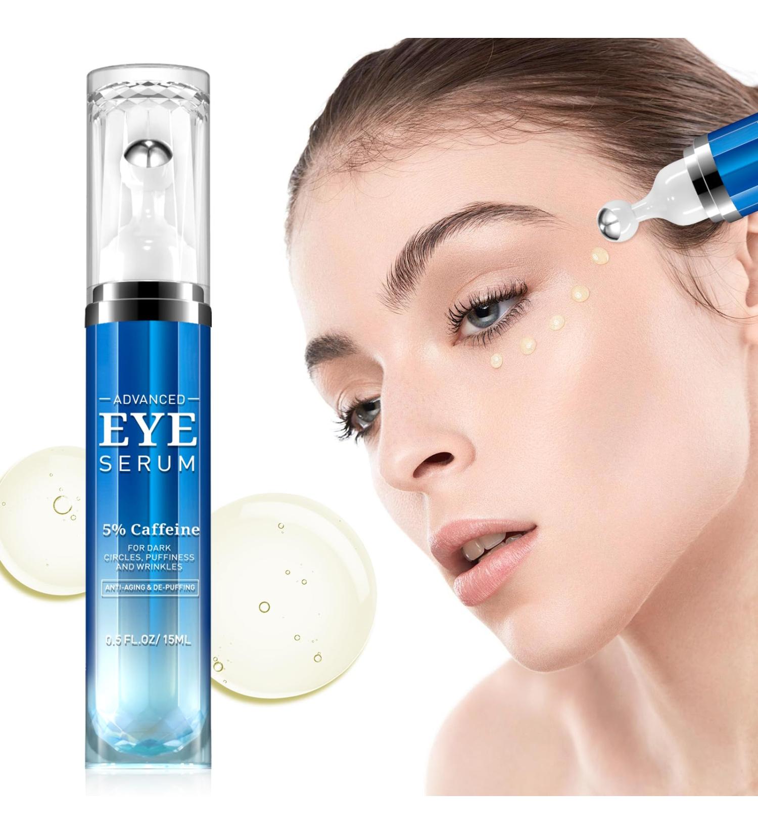 5% Caffeine Eye Serum - 360 Eye Massage Roller Serum Balm with 5% Caffeine & Retinol Hyaluronic Acid Niacinamide for Wrinkles Dark Circles Puffy Eyes Fine Lines -15 ML - Buy Online on GoSupps.com