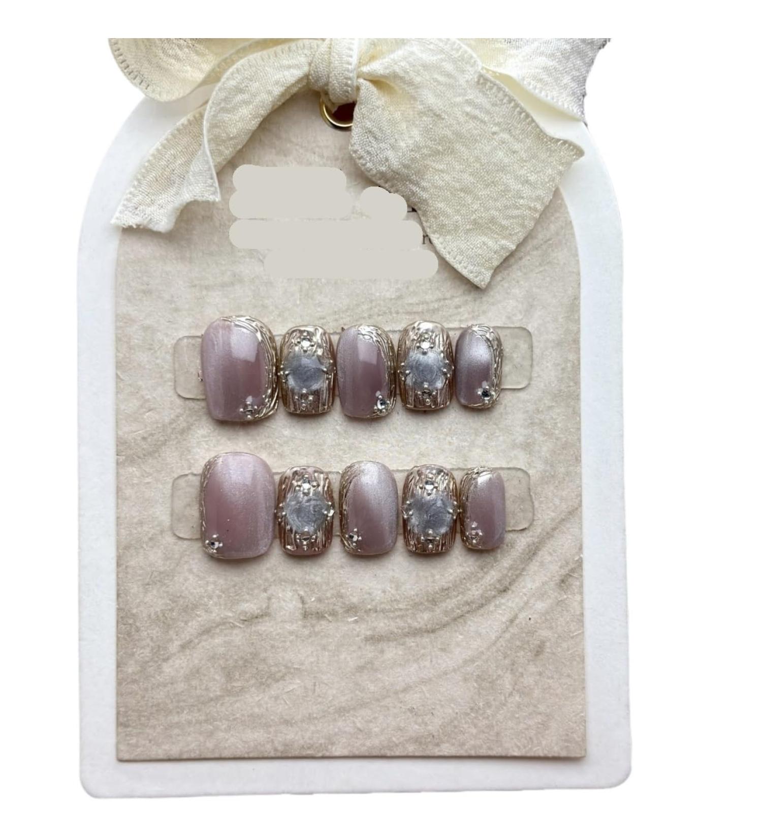 Short Cat Eye Whitening Hand Wearing Nail Style Detachable Phototherapy Nail Beauty (Size : S)