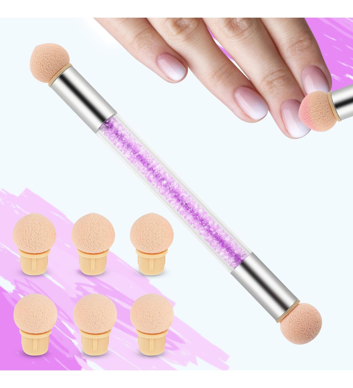 Nail Art Ombre Sponge Brush Applicator with 8 Washable Replacement Heads - Purple Gradient Nails Gel & False Tips Tool for Women - Buy Online on GoSupps.com