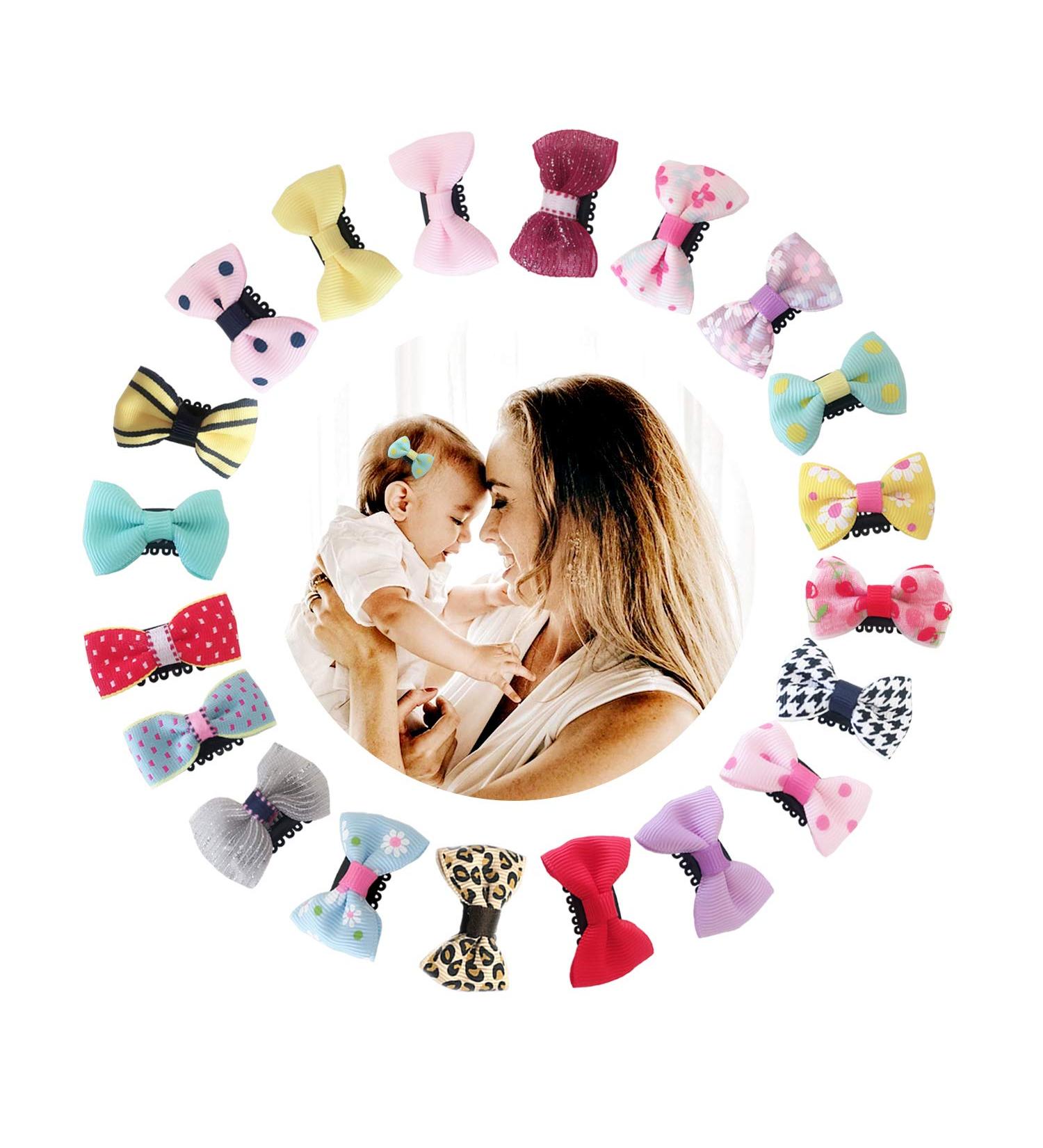 20Pcs Mini Baby Hair Clips - Boutique Grosgrain Ribbon Bows for Girls - Buy Online on GoSupps.com