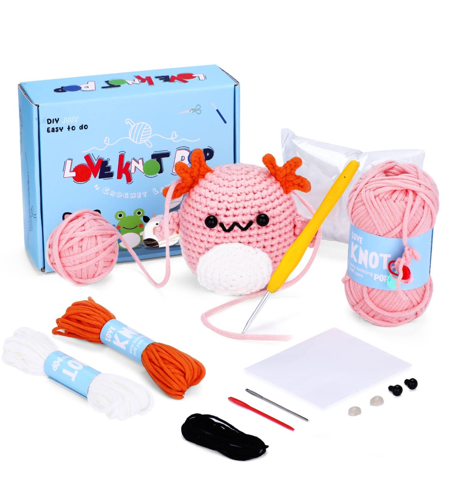 Loveknotpop Axolotl Crochet Kit for Beginners - Complete Animal Crochet Kit for Kids, Teens, and Adults - Easy Knitting Soft Yarn with Tutorial - Perfect Gift for Birthday, Easter, Mother's Day - Buy Online on GoSupps.com