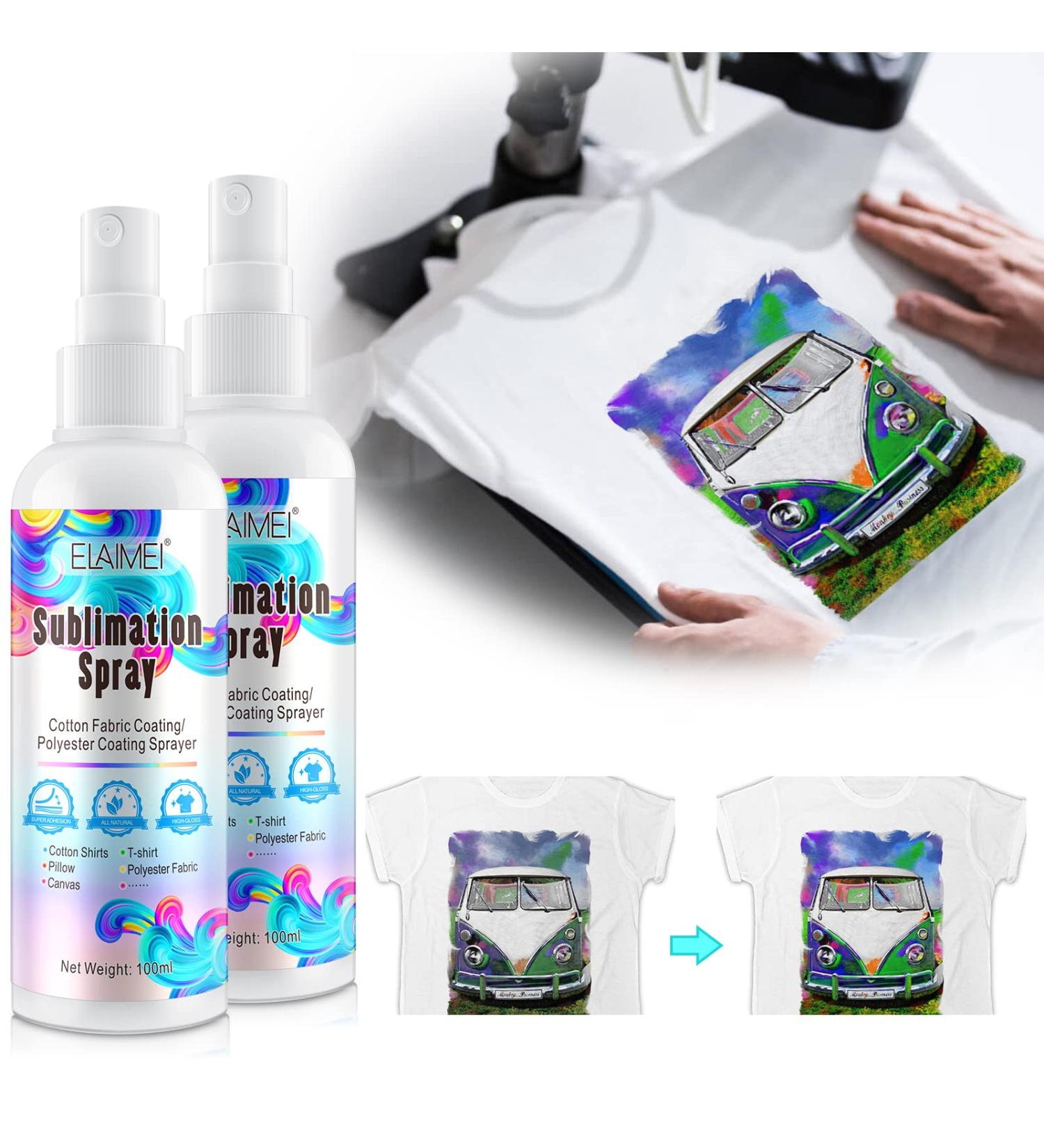 2x100ml Sublimation Spray for Fabric | Polyester/Cotton | Carton, Tote Bags, Pillows, Mugs, Canvas | Quick Dry, High Gloss Finish | Vibrant Colors - 2pcs - Buy Online on GoSupps.com