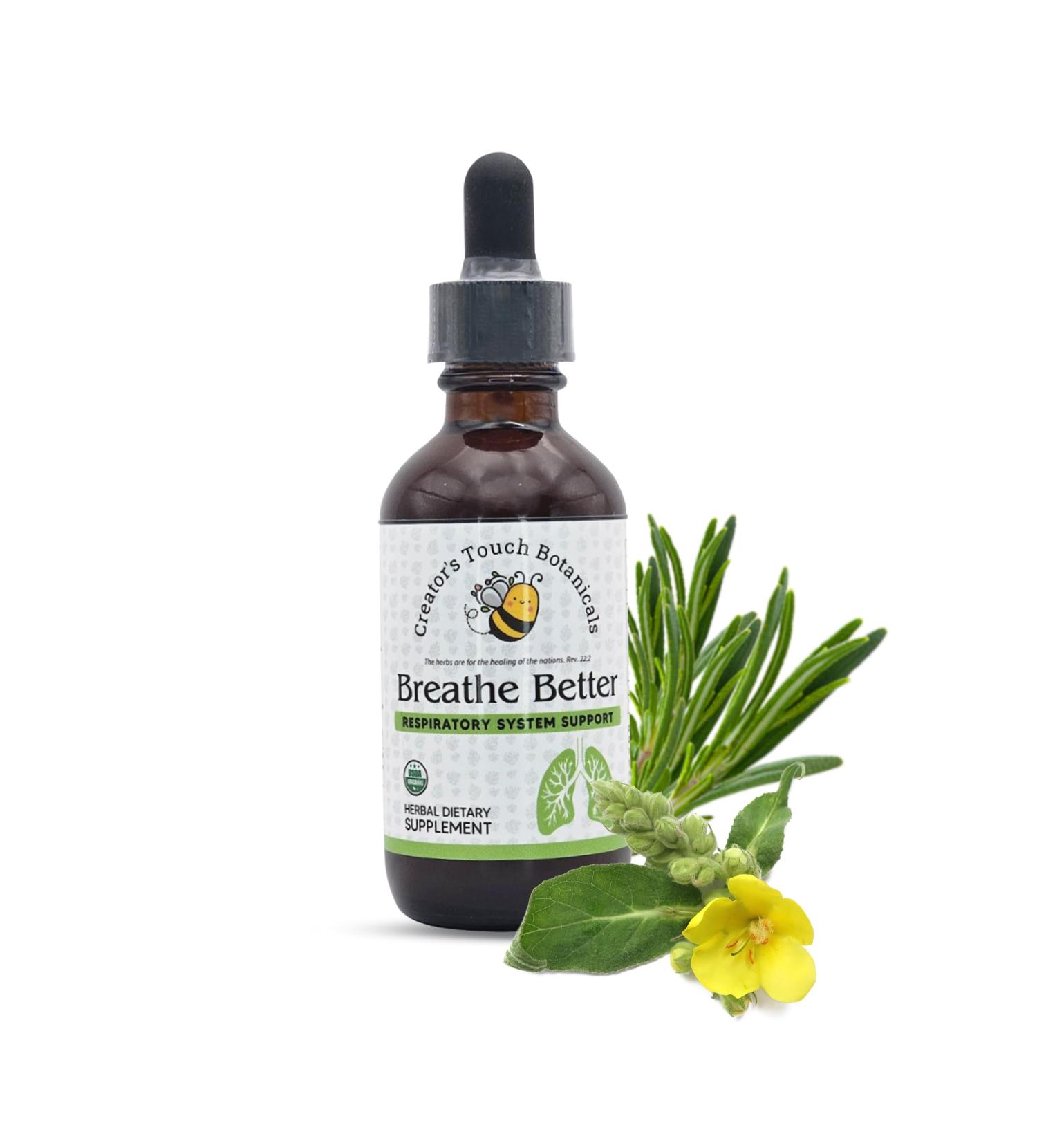 Creator's Touch Botanicals Breathe Better Support Lung Nutritional Supplement Liquid 2fl.oz Tincture Bottle Mullein Plantain Ginger Oregano Black Cumin Seed Macerated Herbs for Potency. - Buy Online on GoSupps.com