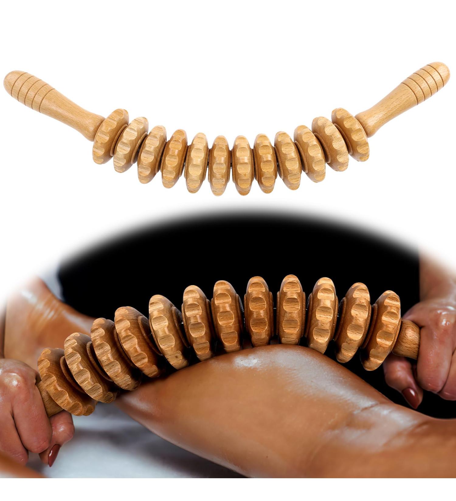 Wooden Massage Roller for Lymphatic Drainage | Back Massager with Handle | Fascia Rod for Waist & Thighs - International Shipping Available - Buy Online on GoSupps.com