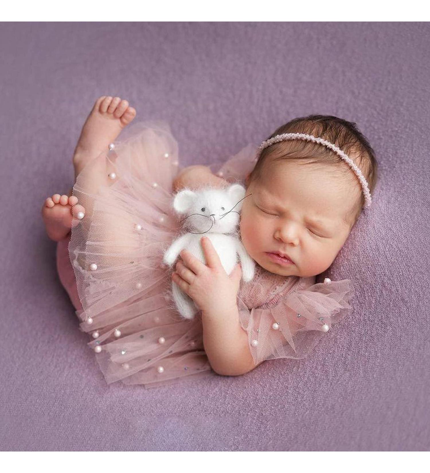 Pink Lace Newborn Photography Outfit for Girls | Pearl Lace Romper Props | Baby Photo Props | Short Sleeve (0-2 months) - Buy Online on GoSupps.com