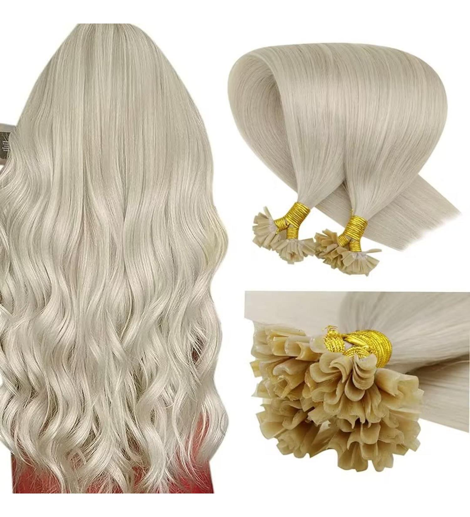 LAAVOO Platinum Blonde Keratin Real Human Hair 22 U Tip Hot Fusion Hair Extensions 50g 50s - Remy Long Straight Blonde Hair 60 - 22 Utip - Buy Online on GoSupps.com